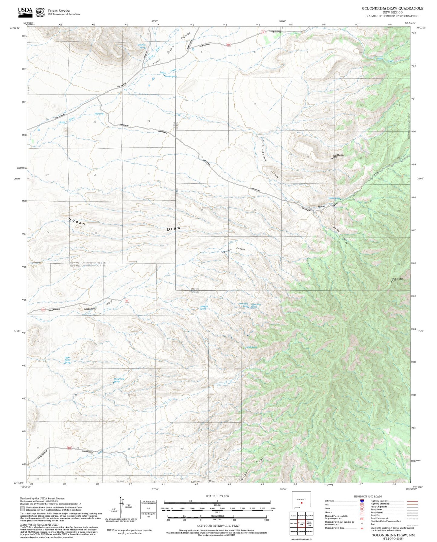 2025 Forest Service Topo Map of Golondrina Draw New Mexico