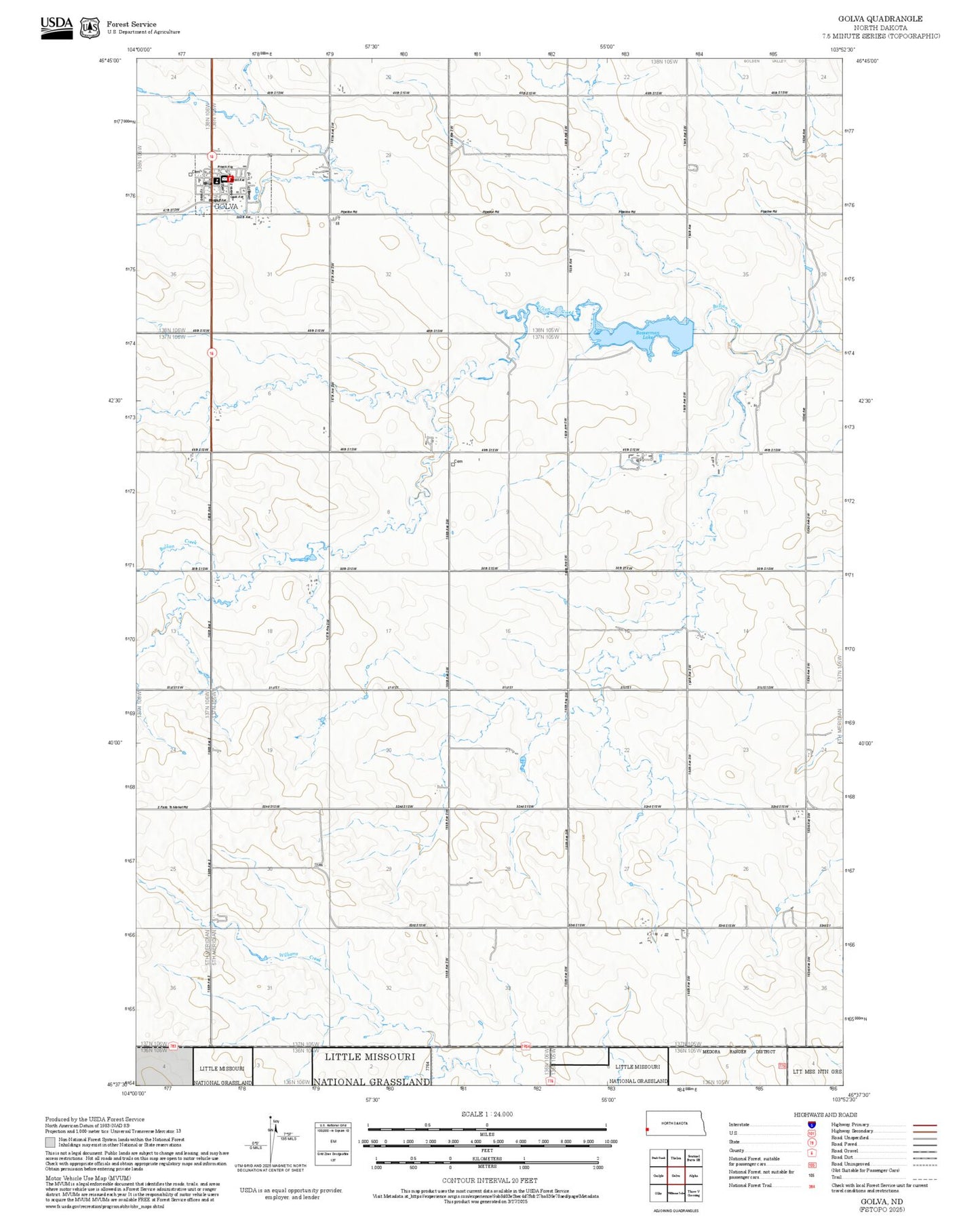 2025 Forest Service Topo Map of Golva North Dakota