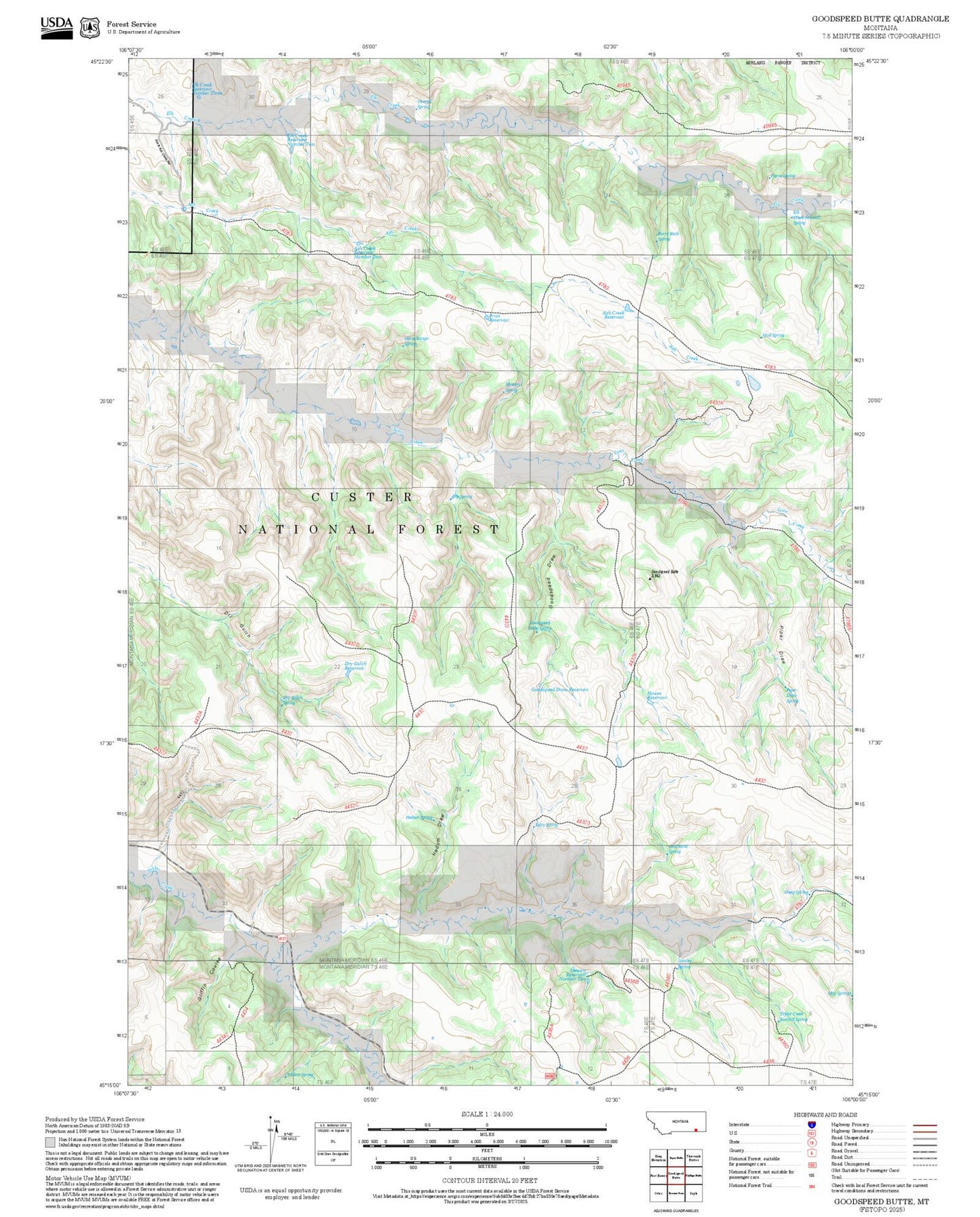2025 Forest Service Topo Map of Goodspeed Butte Montana