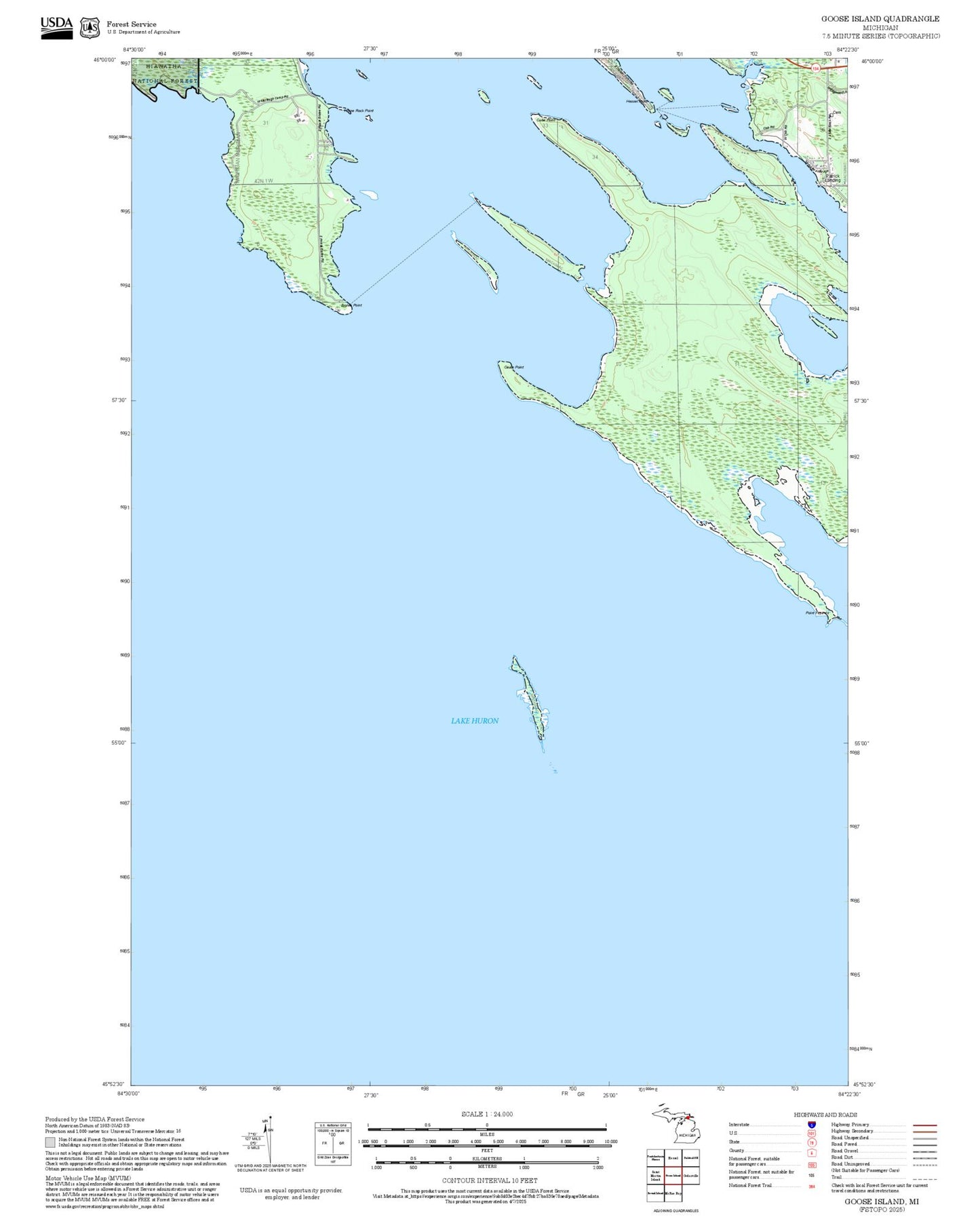 2025 Forest Service Topo Map of Goose Island Michigan