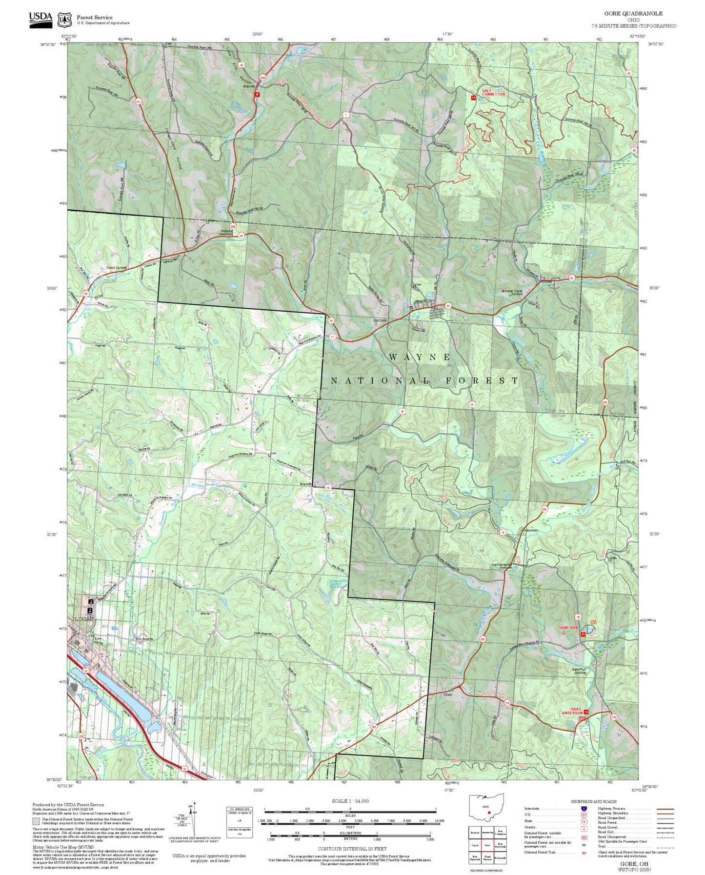 2025 Forest Service Topo Map of Gore Ohio