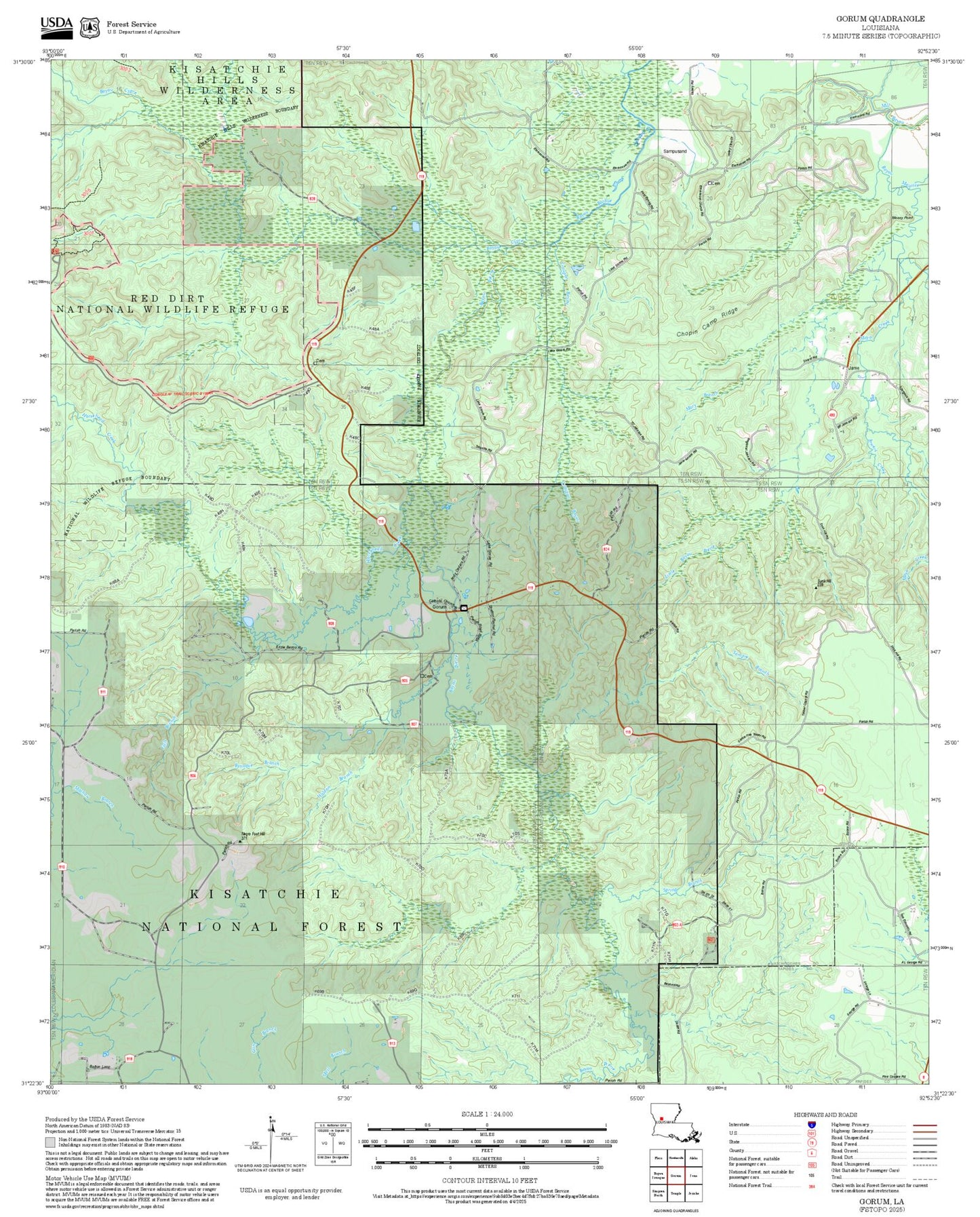 2025 Forest Service Topo Map of Gorum Louisiana