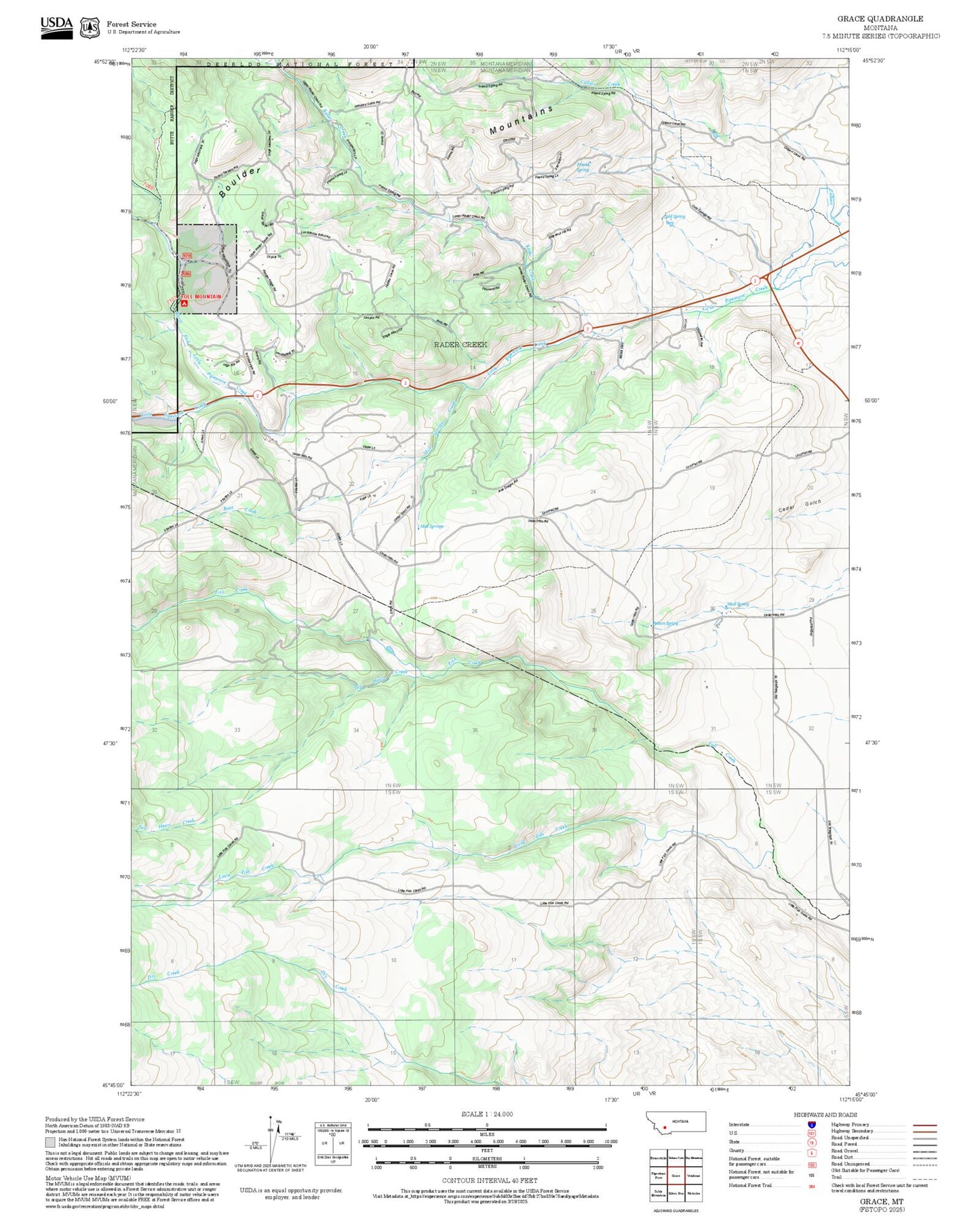 2025 Forest Service Topo Map of Grace Montana