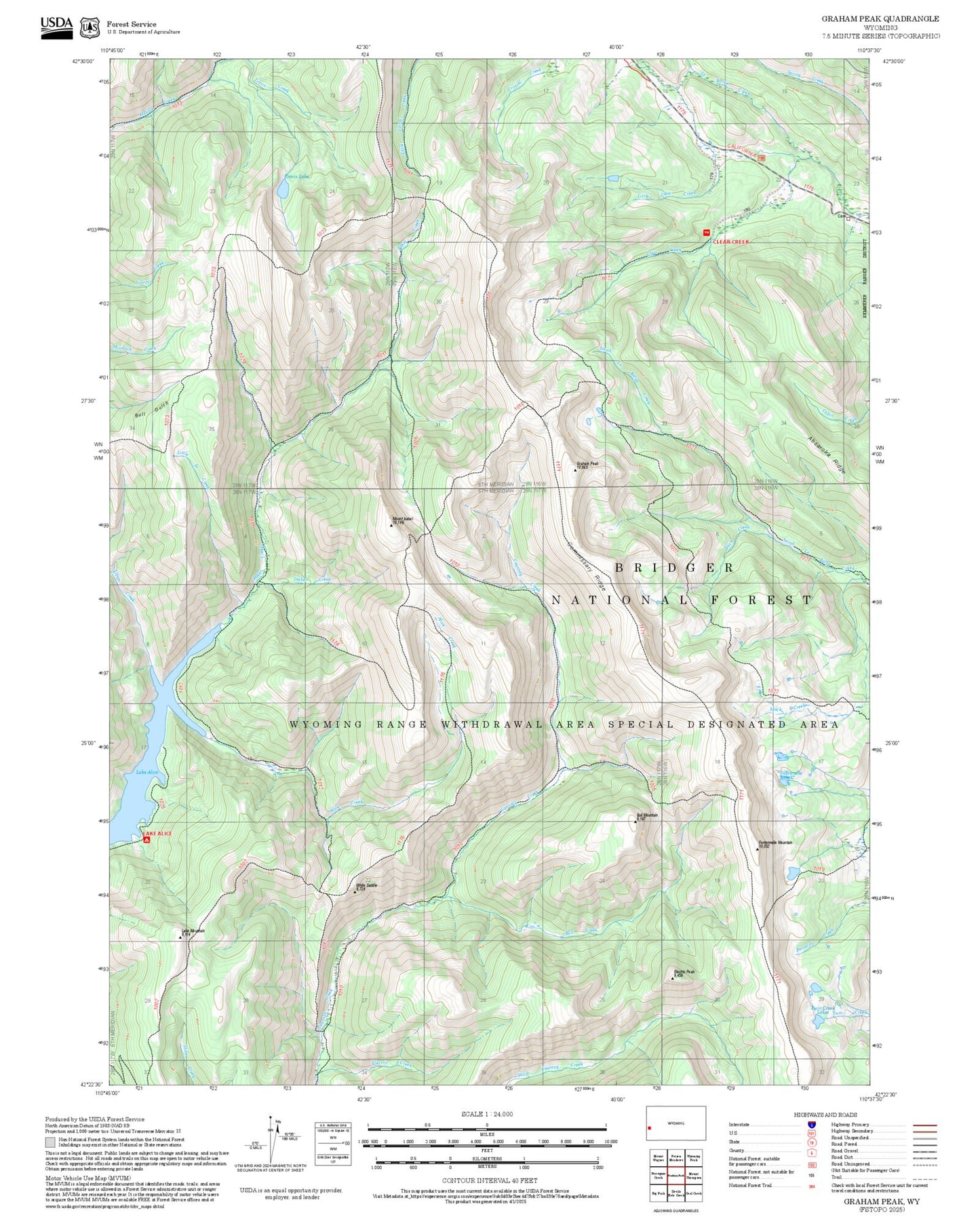2025 Forest Service Topo Map of Graham Peak Wyoming