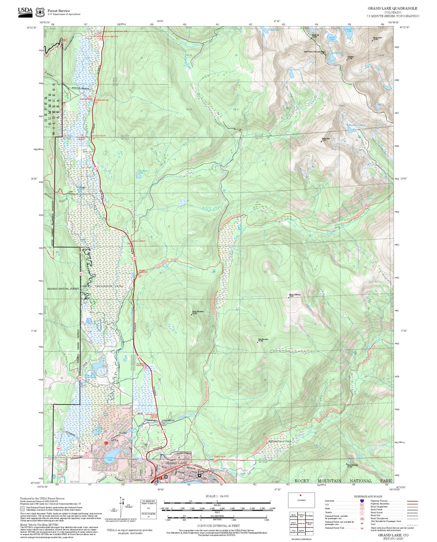 2025 Forest Service Topo Map of Grand Lake Colorado