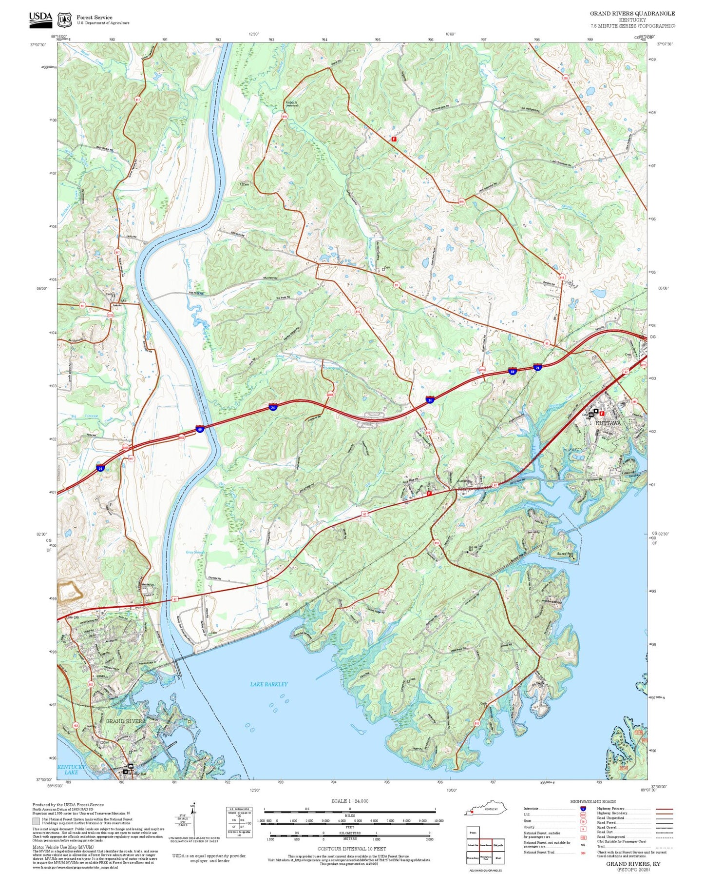 2025 Forest Service Topo Map of Grand Rivers Kentucky
