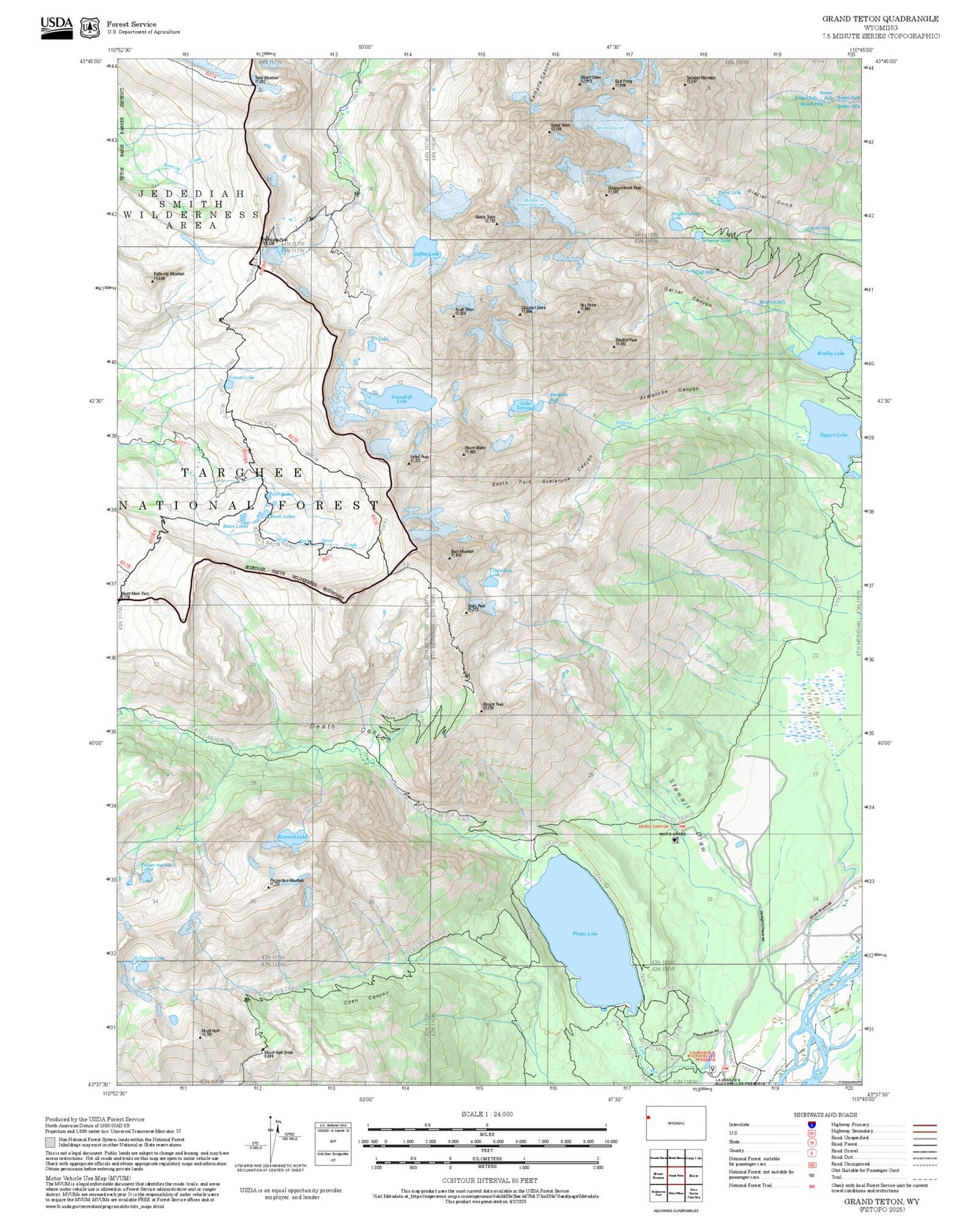 2025 Forest Service Topo Map of Grand Teton Wyoming