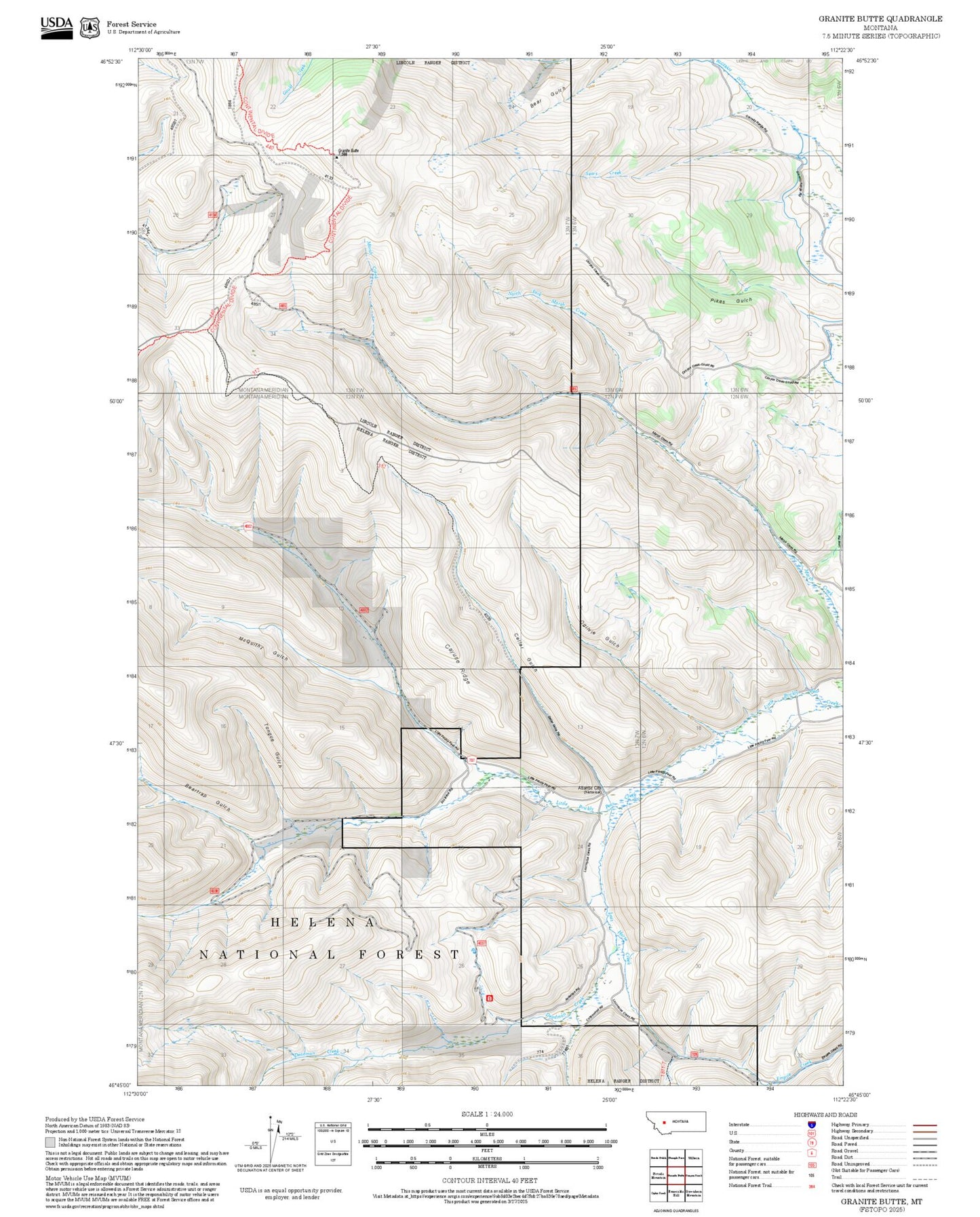 2025 Forest Service Topo Map of Granite Butte Montana
