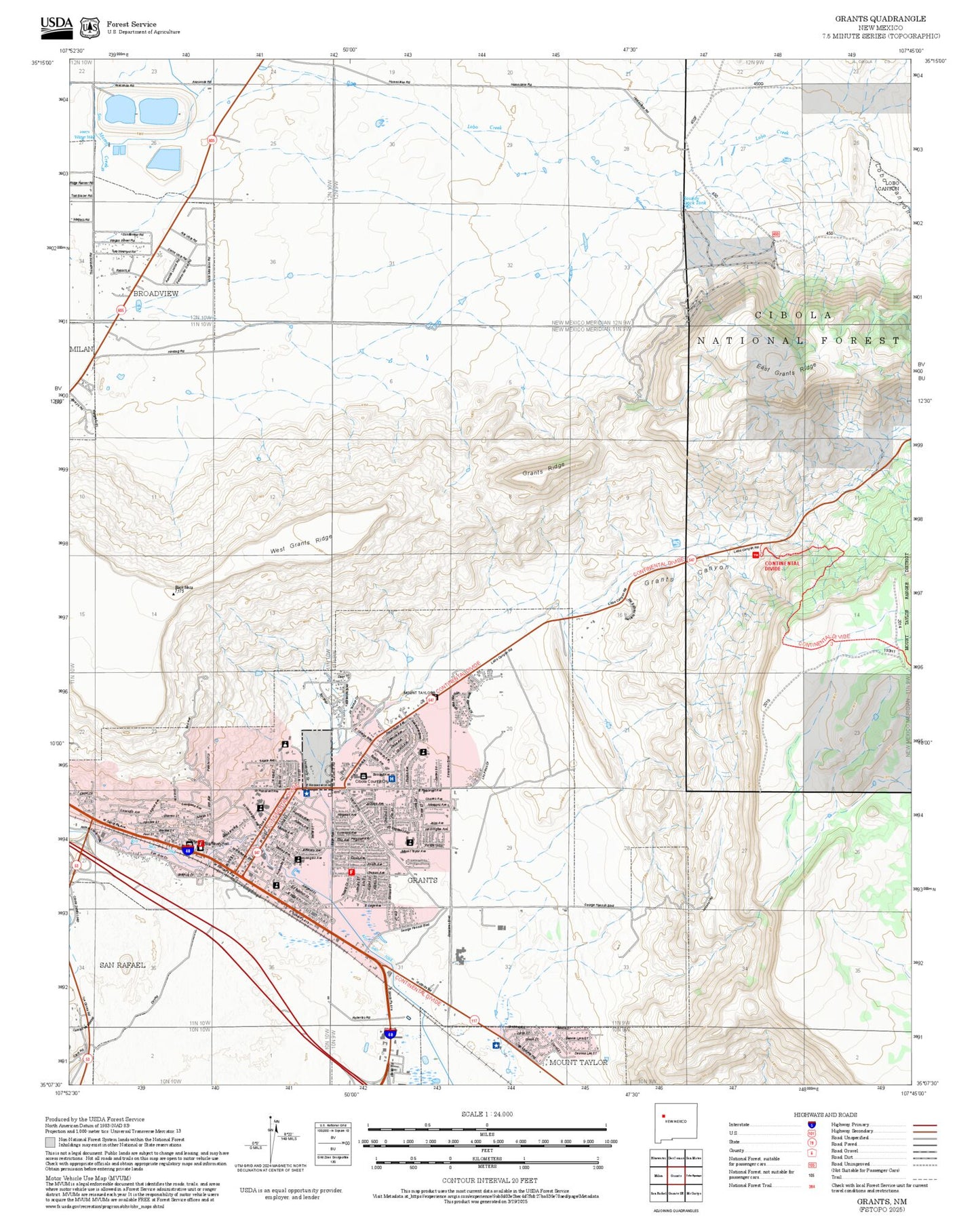 2025 Forest Service Topo Map of Grants New Mexico