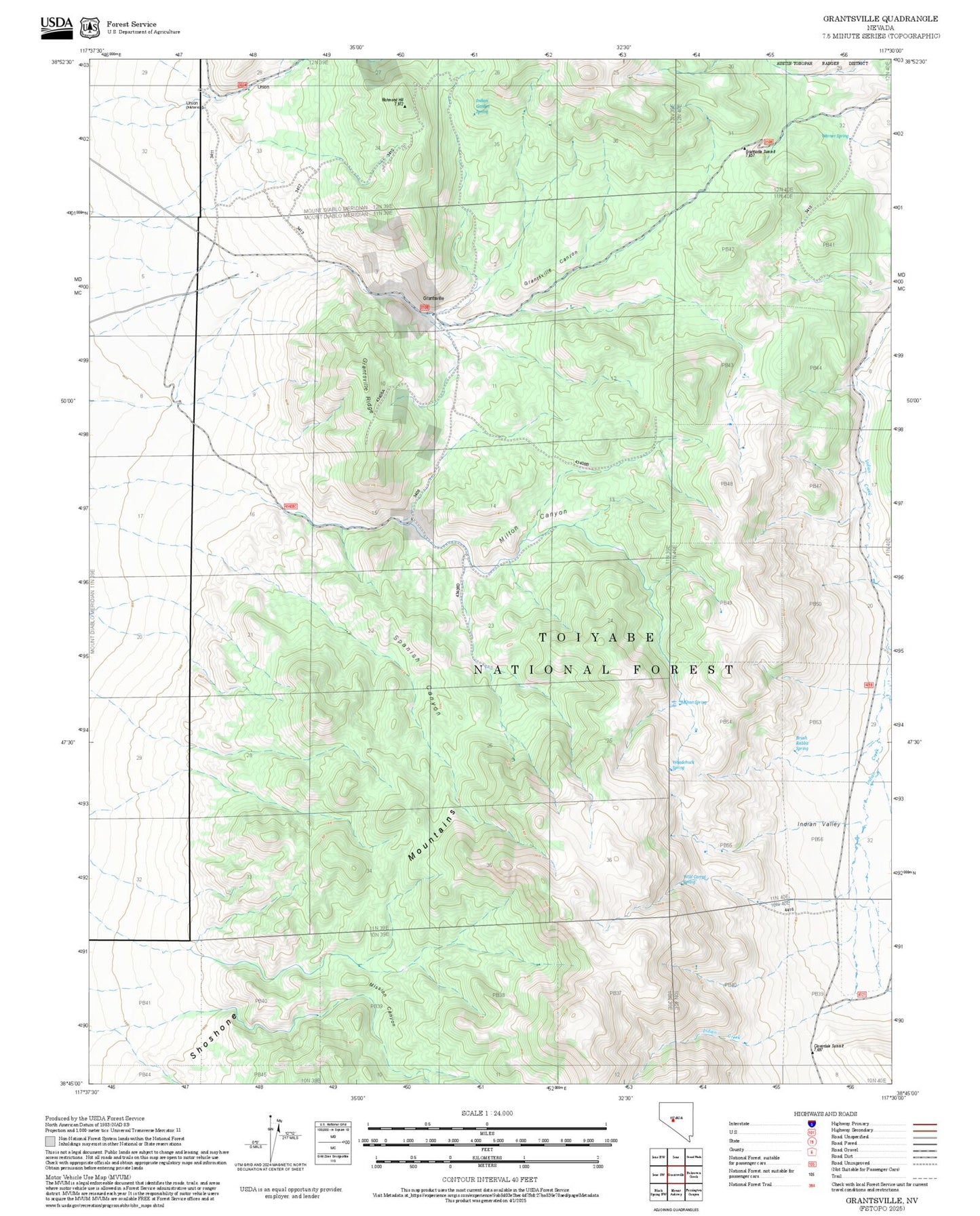 2025 Forest Service Topo Map of Grantsville Nevada