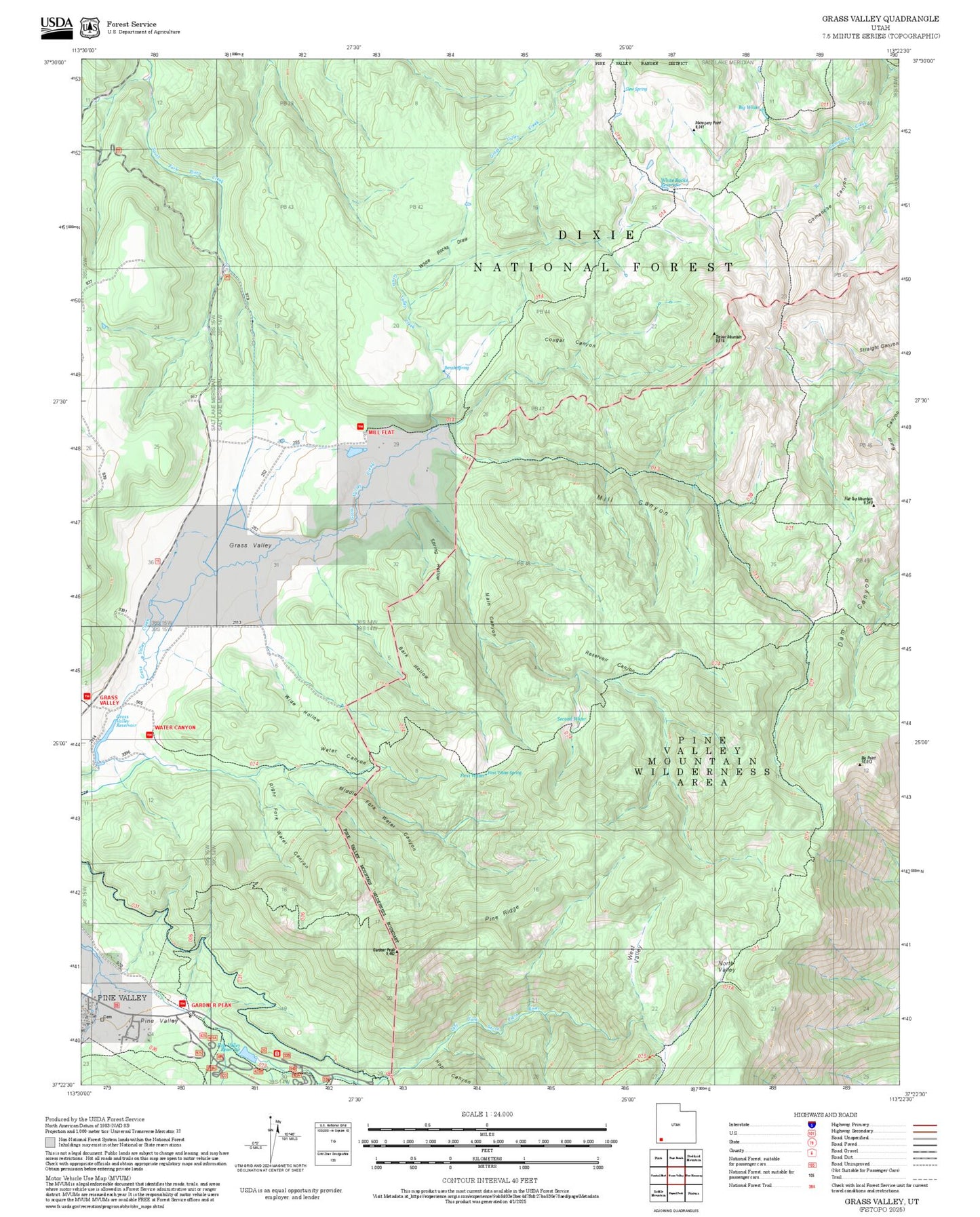 2025 Forest Service Topo Map of Grass Valley Utah