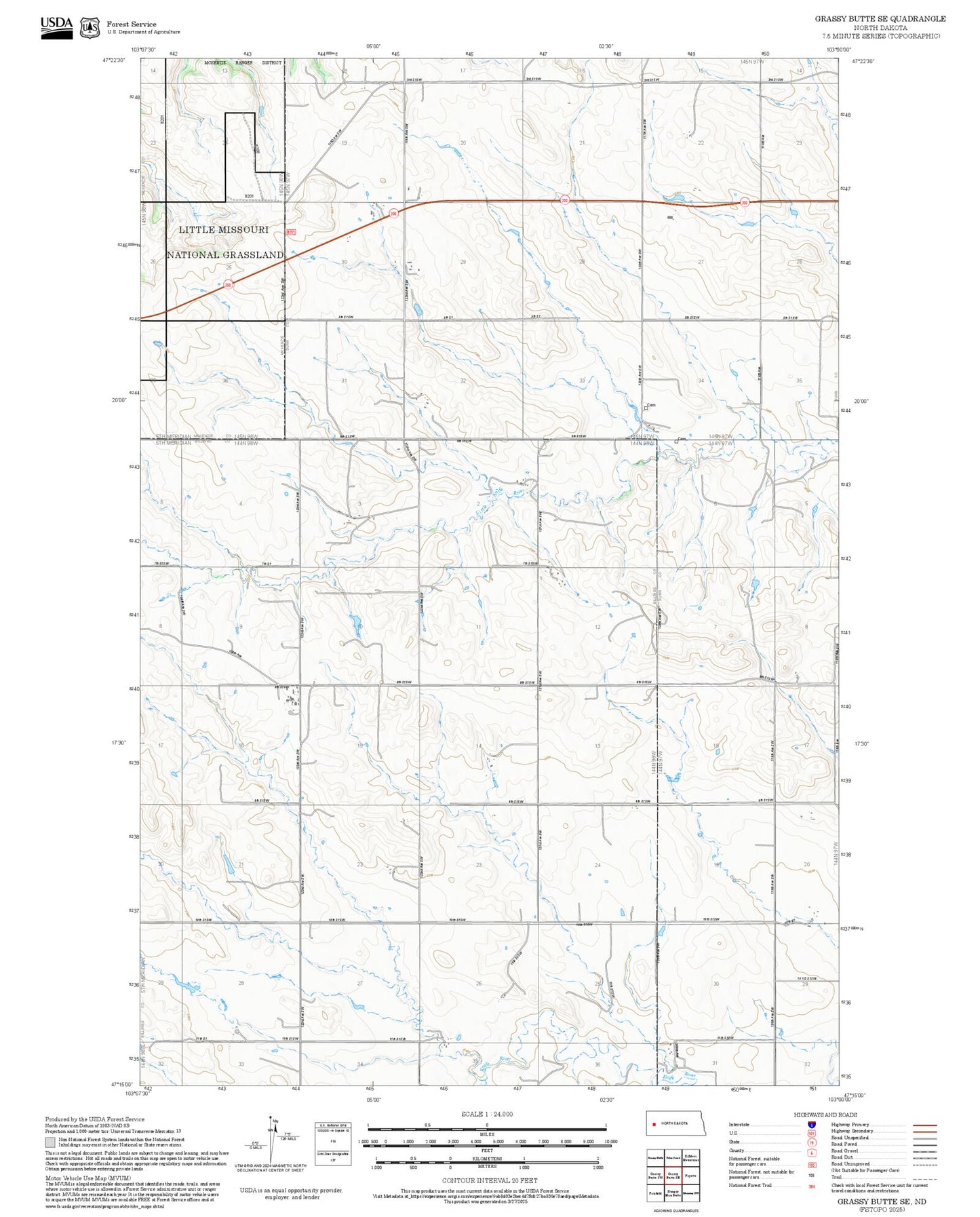 2025 Forest Service Topo Map of Grassy Butte SE North Dakota