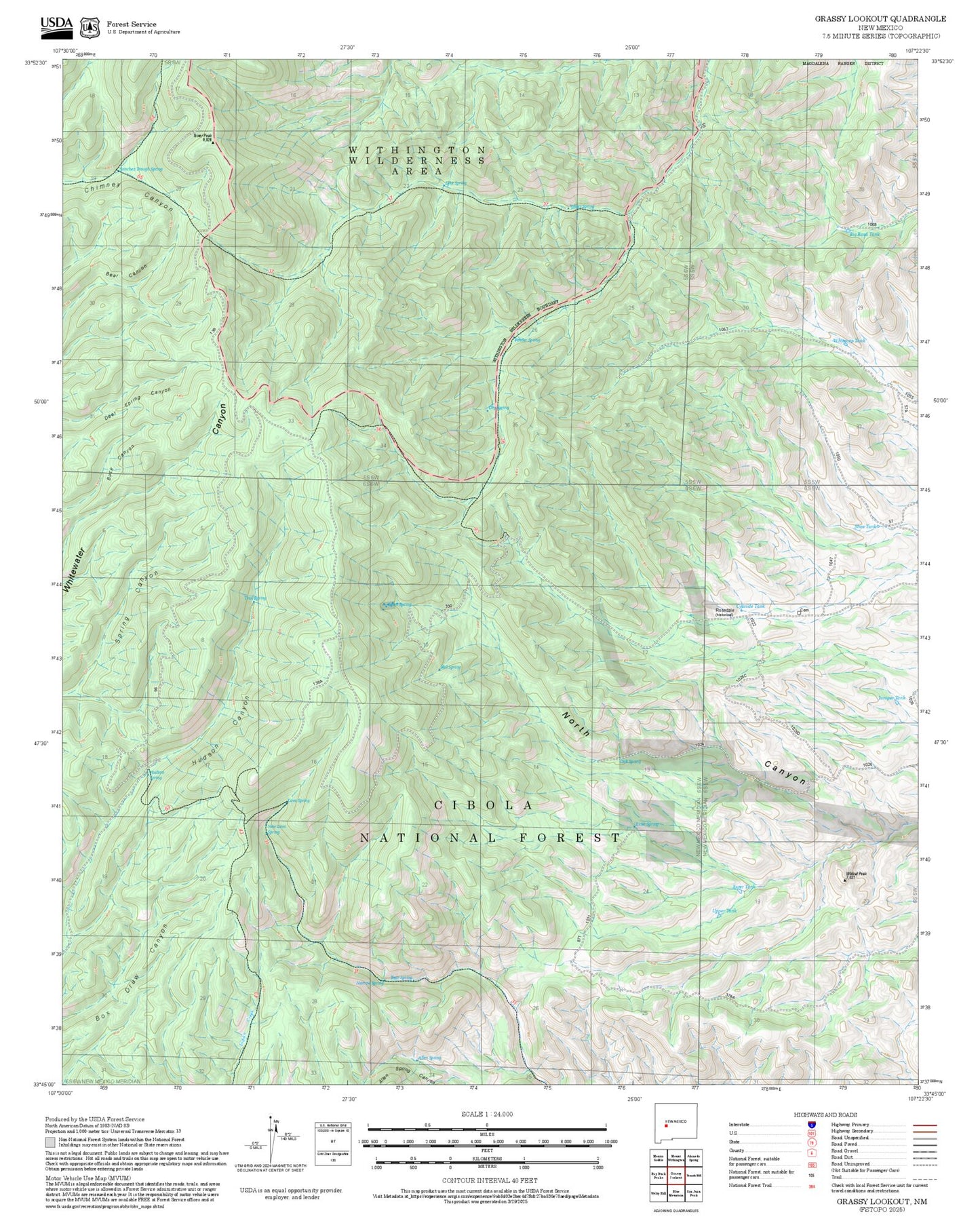 2025 Forest Service Topo Map of Grassy Lookout New Mexico
