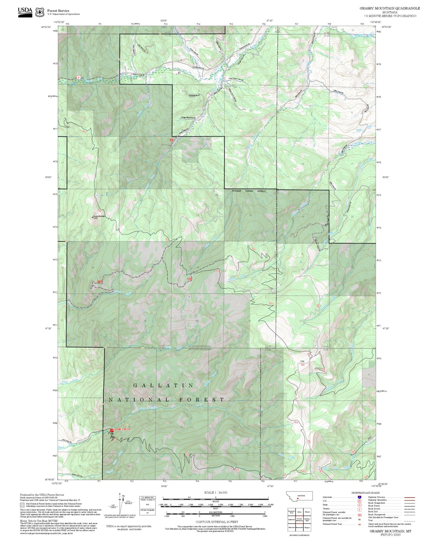 2025 Forest Service Topo Map of Grassy Mountain Montana