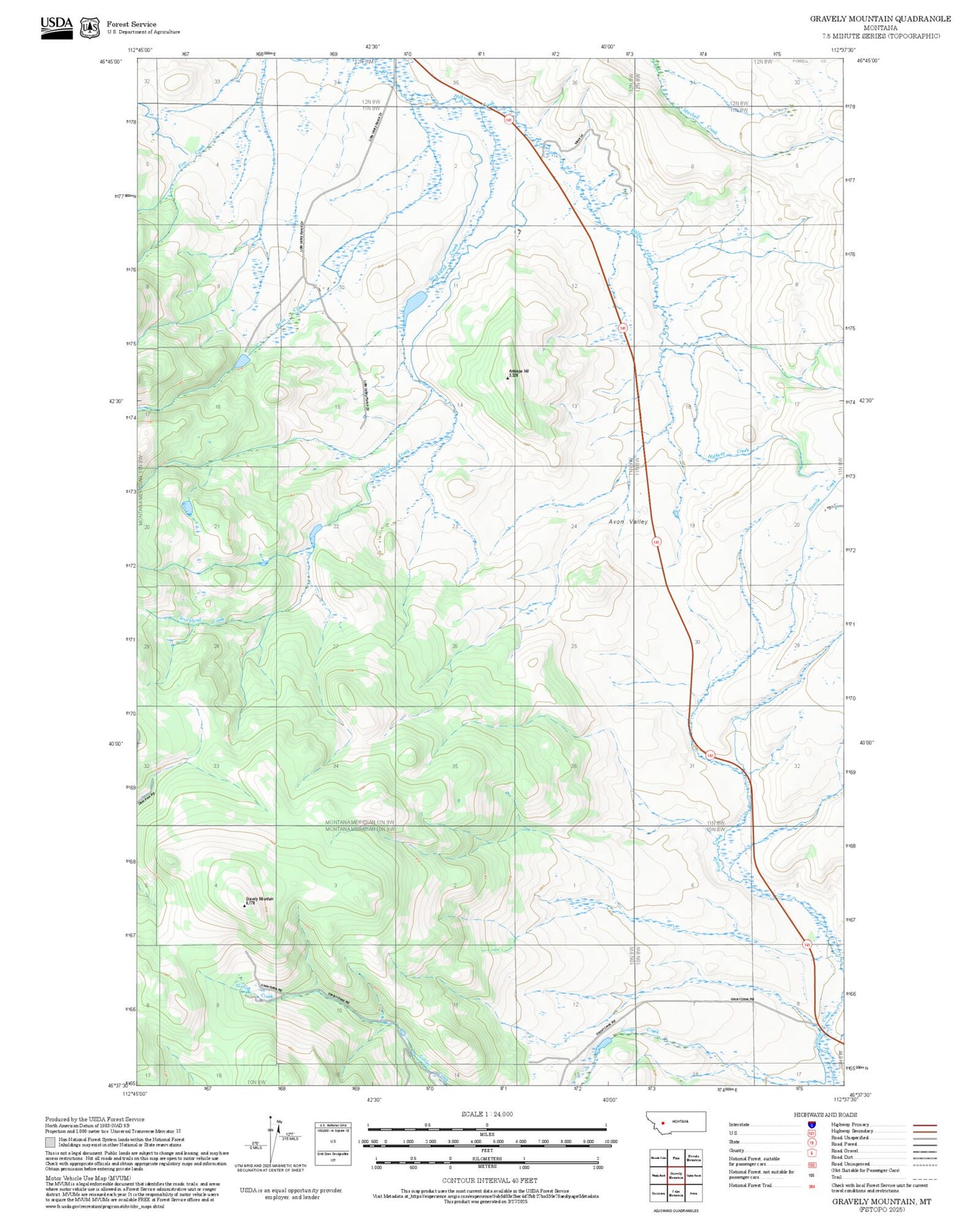 2025 Forest Service Topo Map of Gravely Mountain Montana