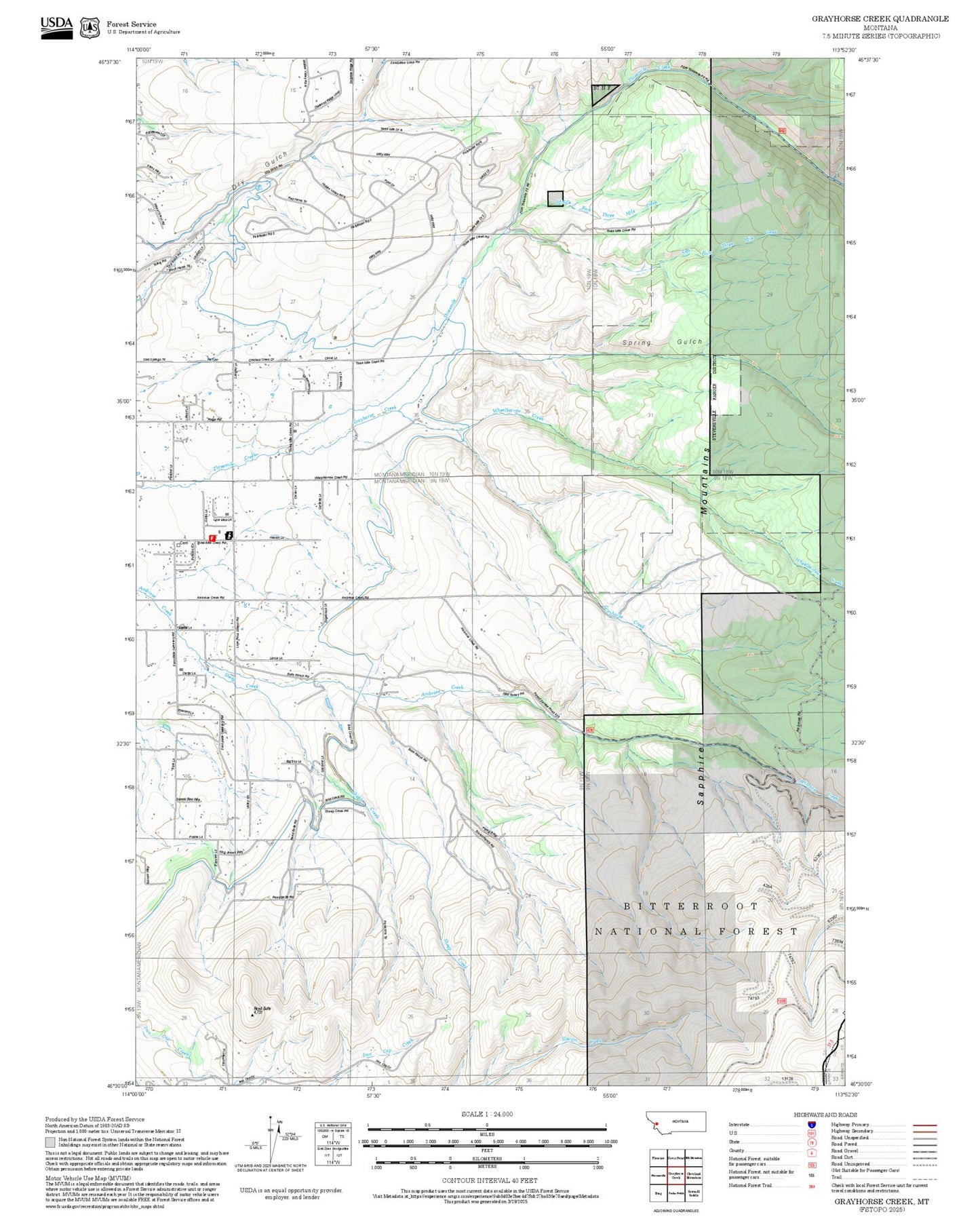 2025 Forest Service Topo Map of Grayhorse Creek Montana