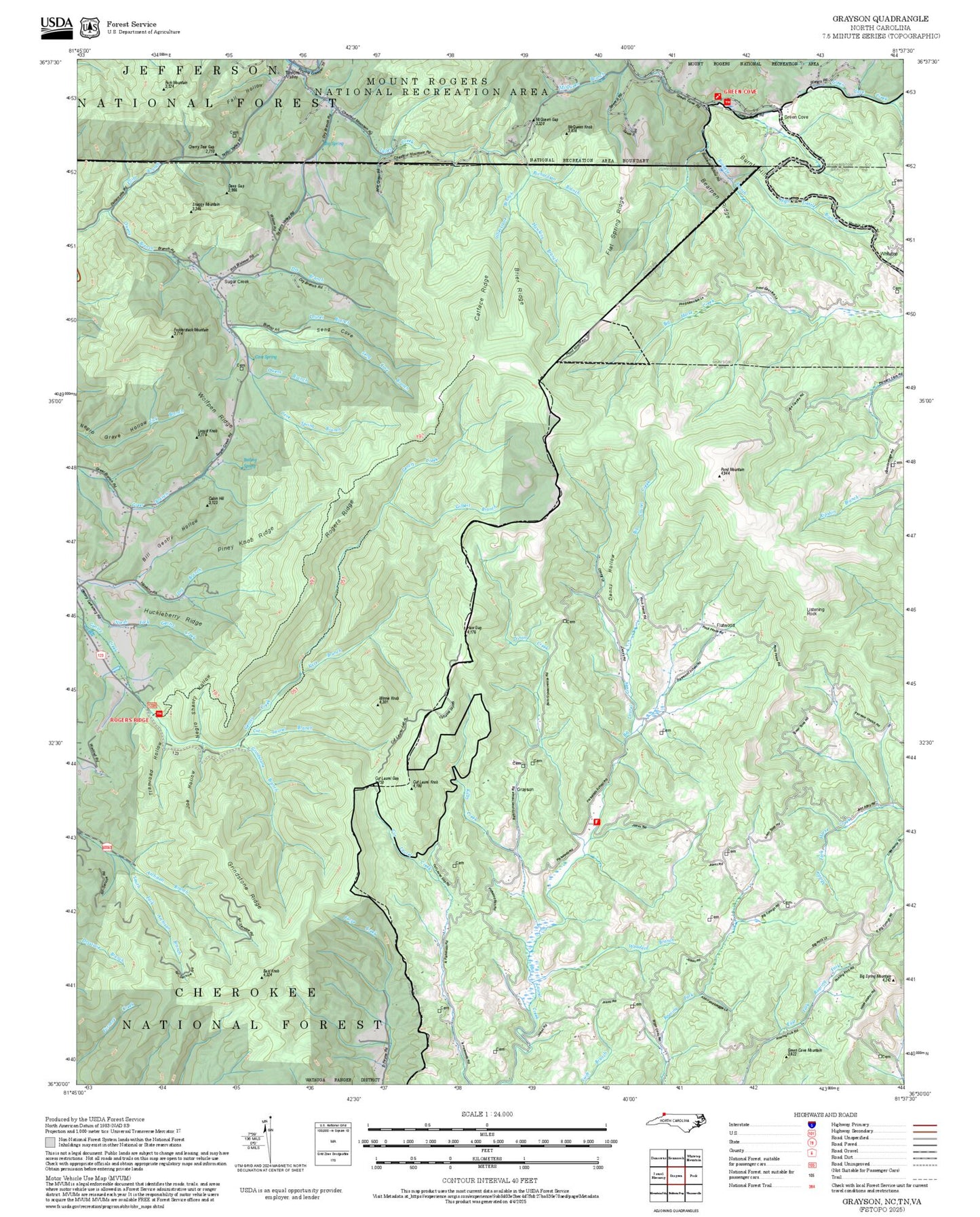2025 Forest Service Topo Map of Grayson North Carolina