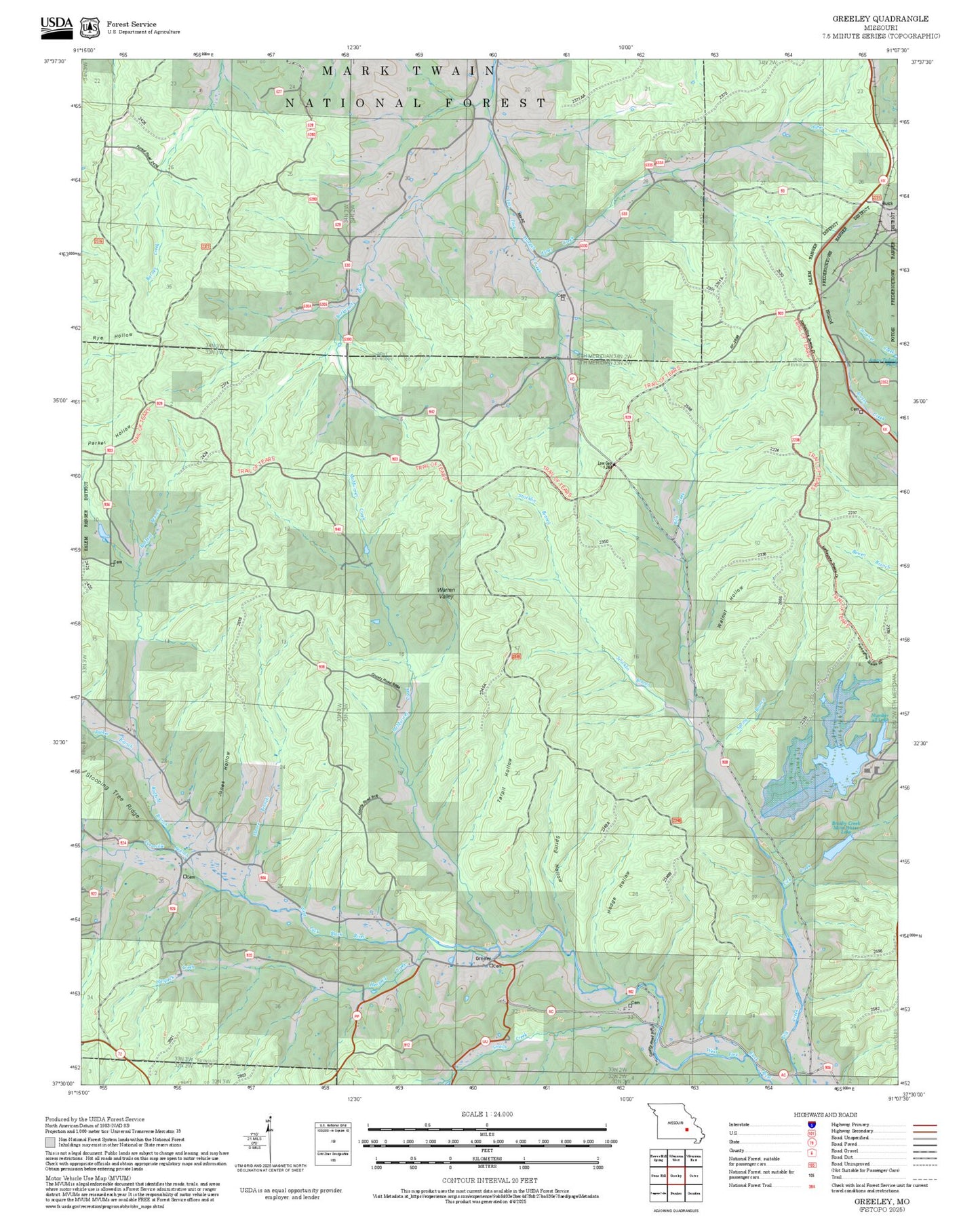 2025 Forest Service Topo Map of Greeley Missouri