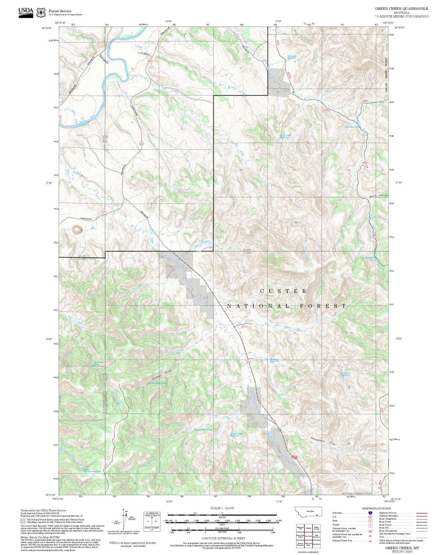 2025 Forest Service Topo Map of Green Creek Montana