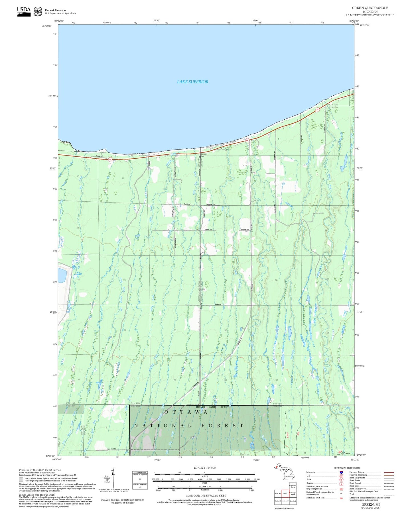 2025 Forest Service Topo Map of Green Michigan