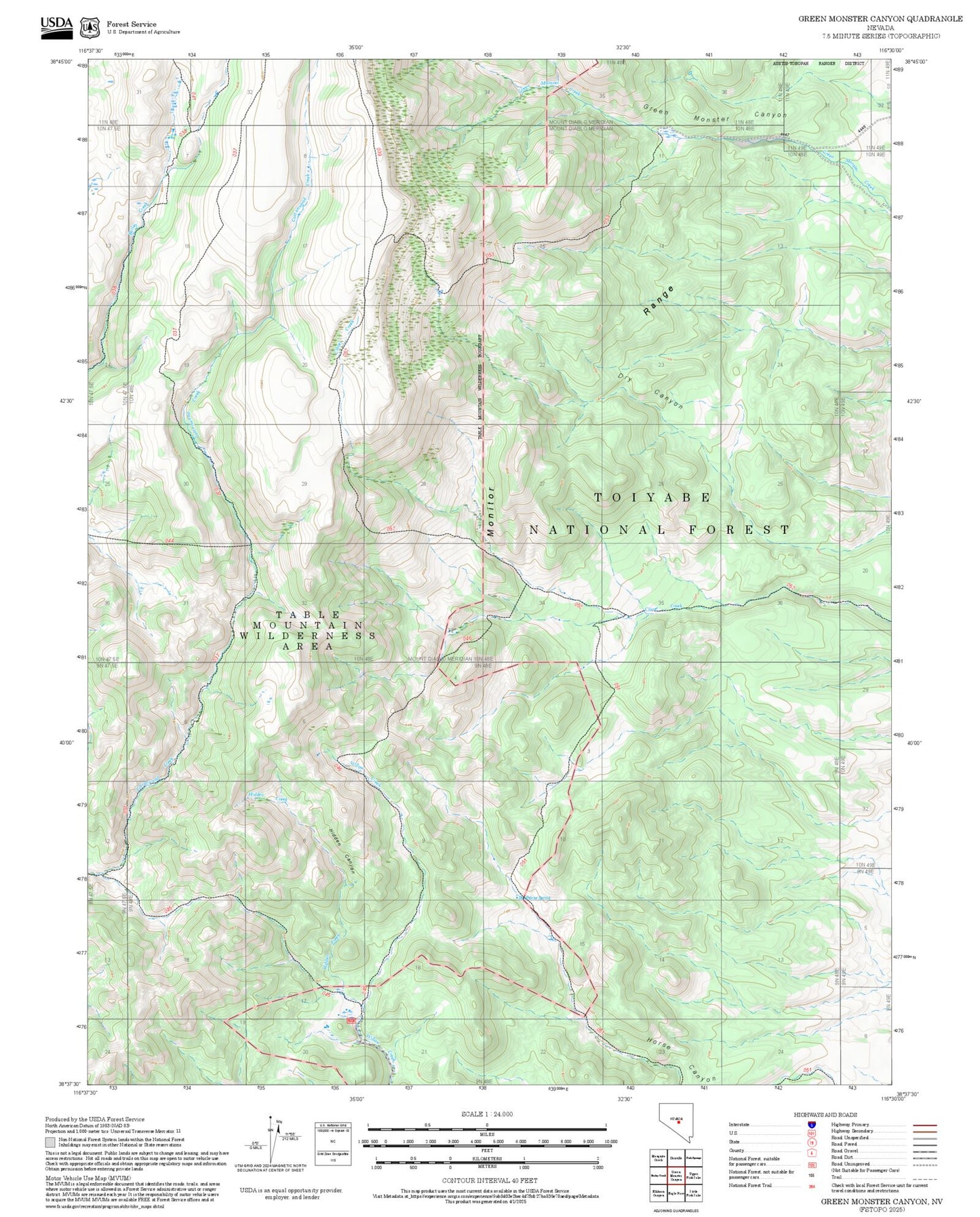 2025 Forest Service Topo Map of Green Monster Canyon Nevada