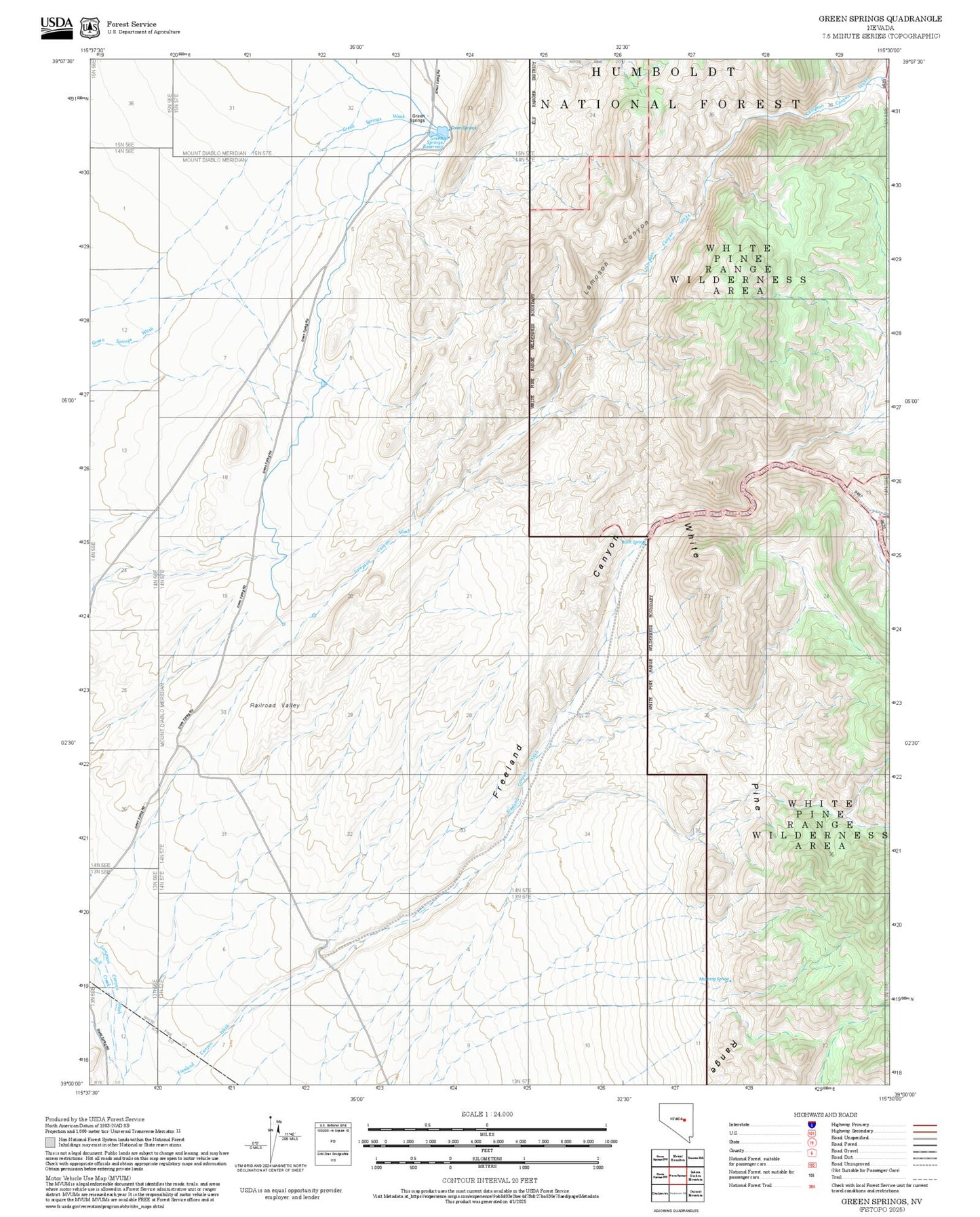 2025 Forest Service Topo Map of Green Springs Nevada