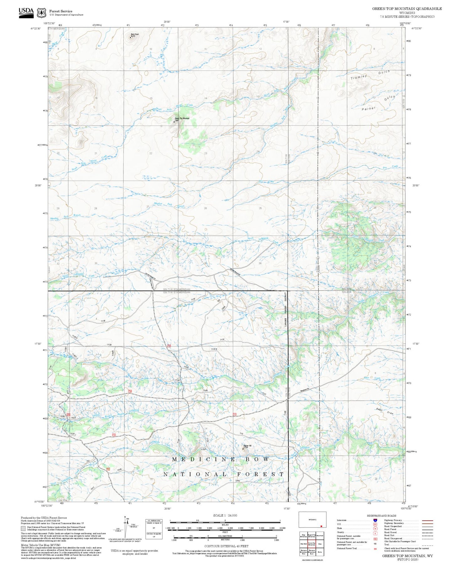2025 Forest Service Topo Map of Green Top Mountain Wyoming