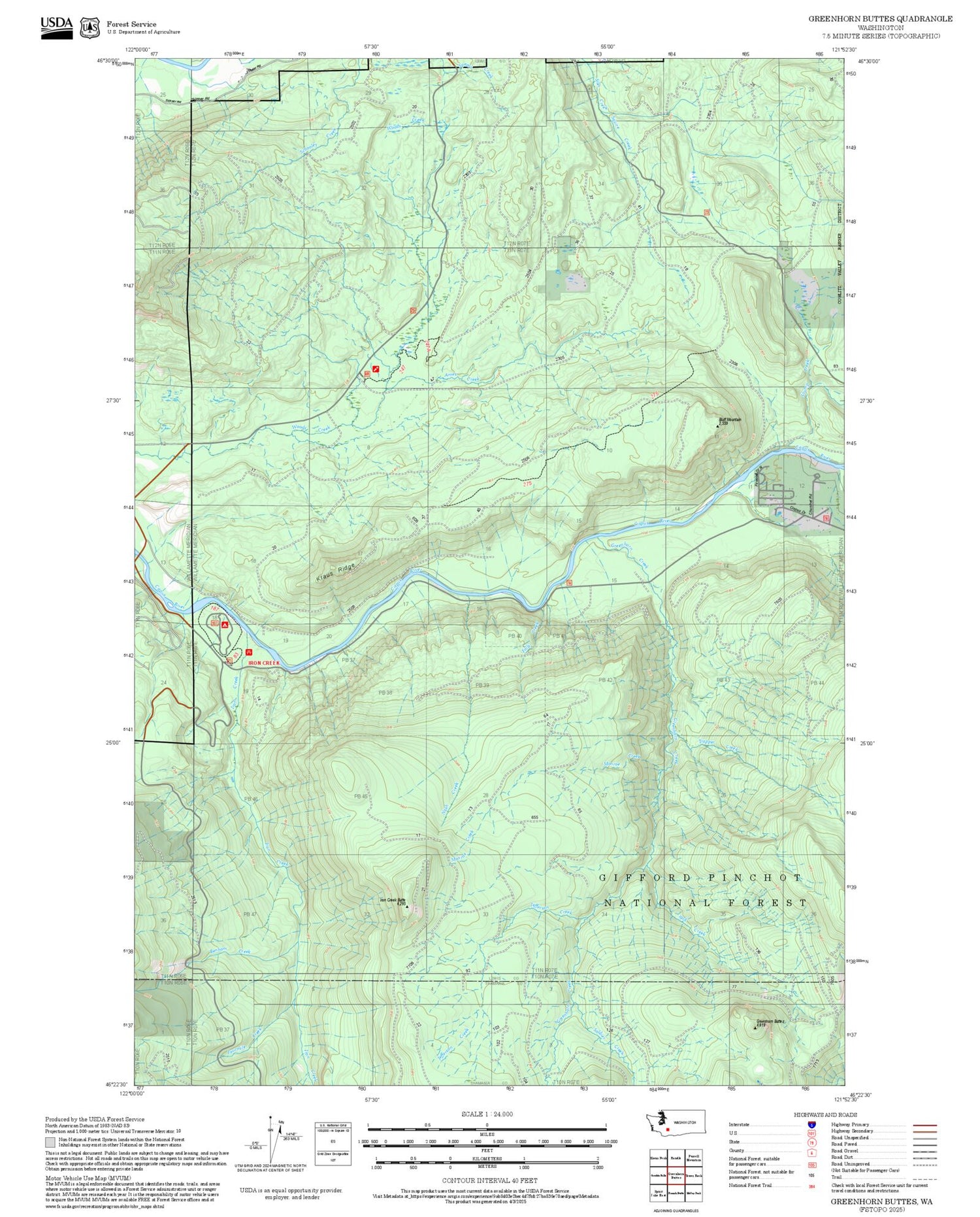 2025 Forest Service Topo Map of Greenhorn Buttes Washington