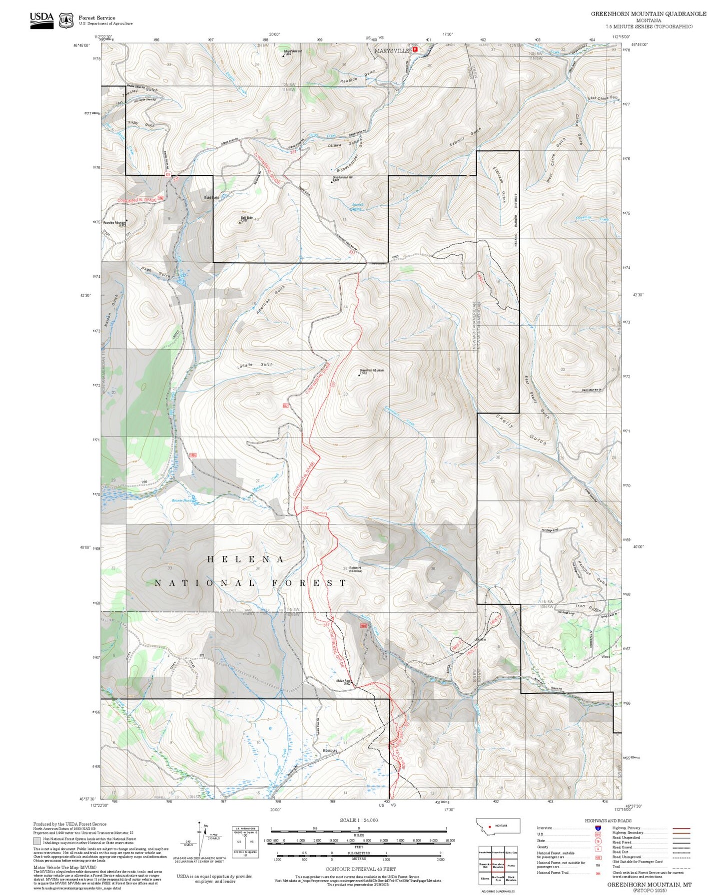 2025 Forest Service Topo Map of Greenhorn Mountain Montana