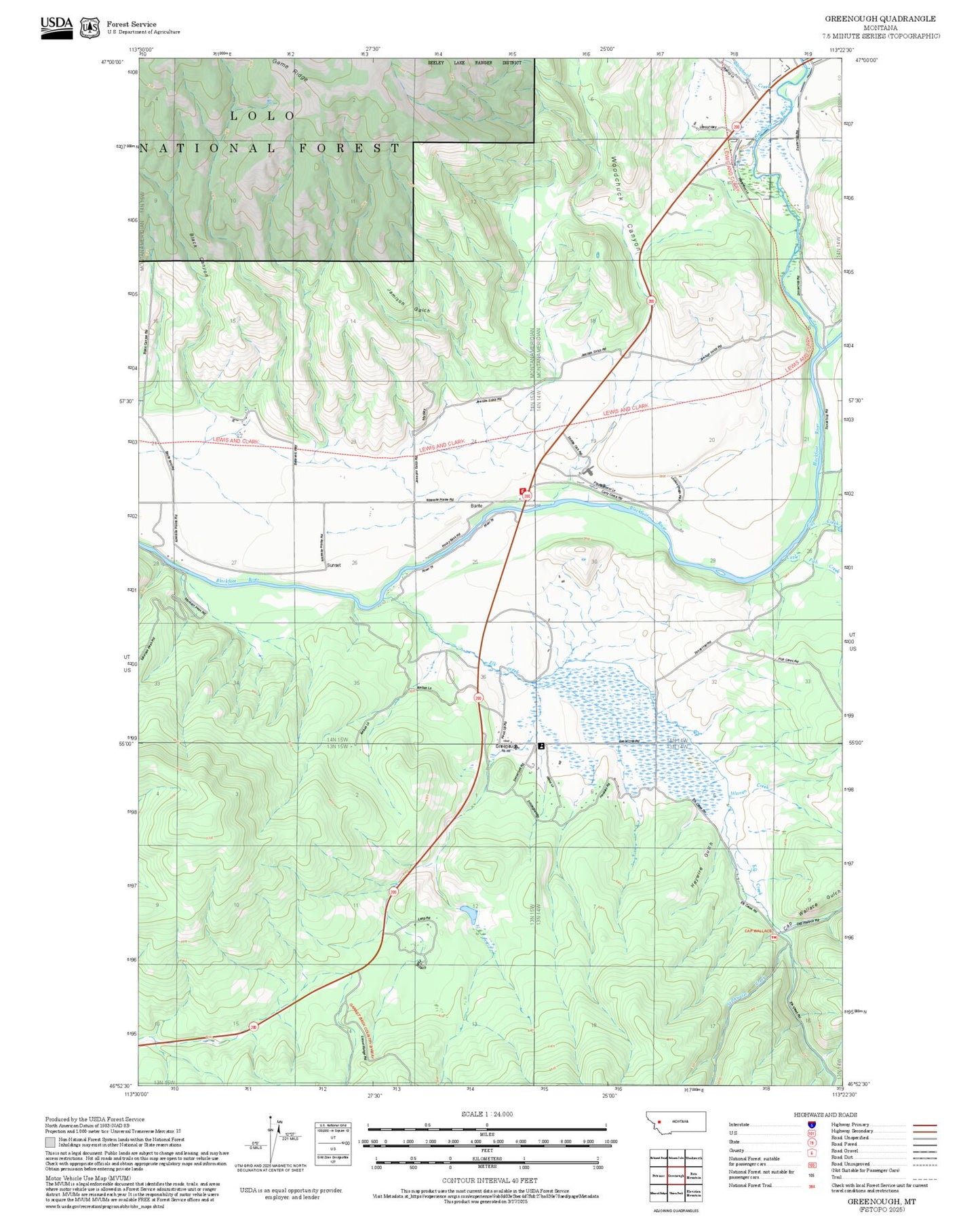 2025 Forest Service Topo Map of Greenough Montana