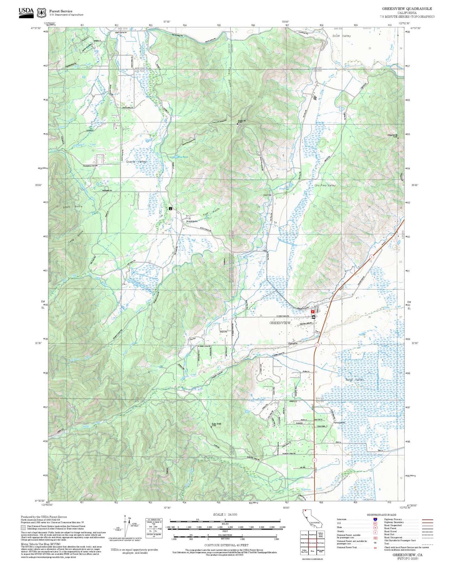 2025 Forest Service Topo Map of Greenview California