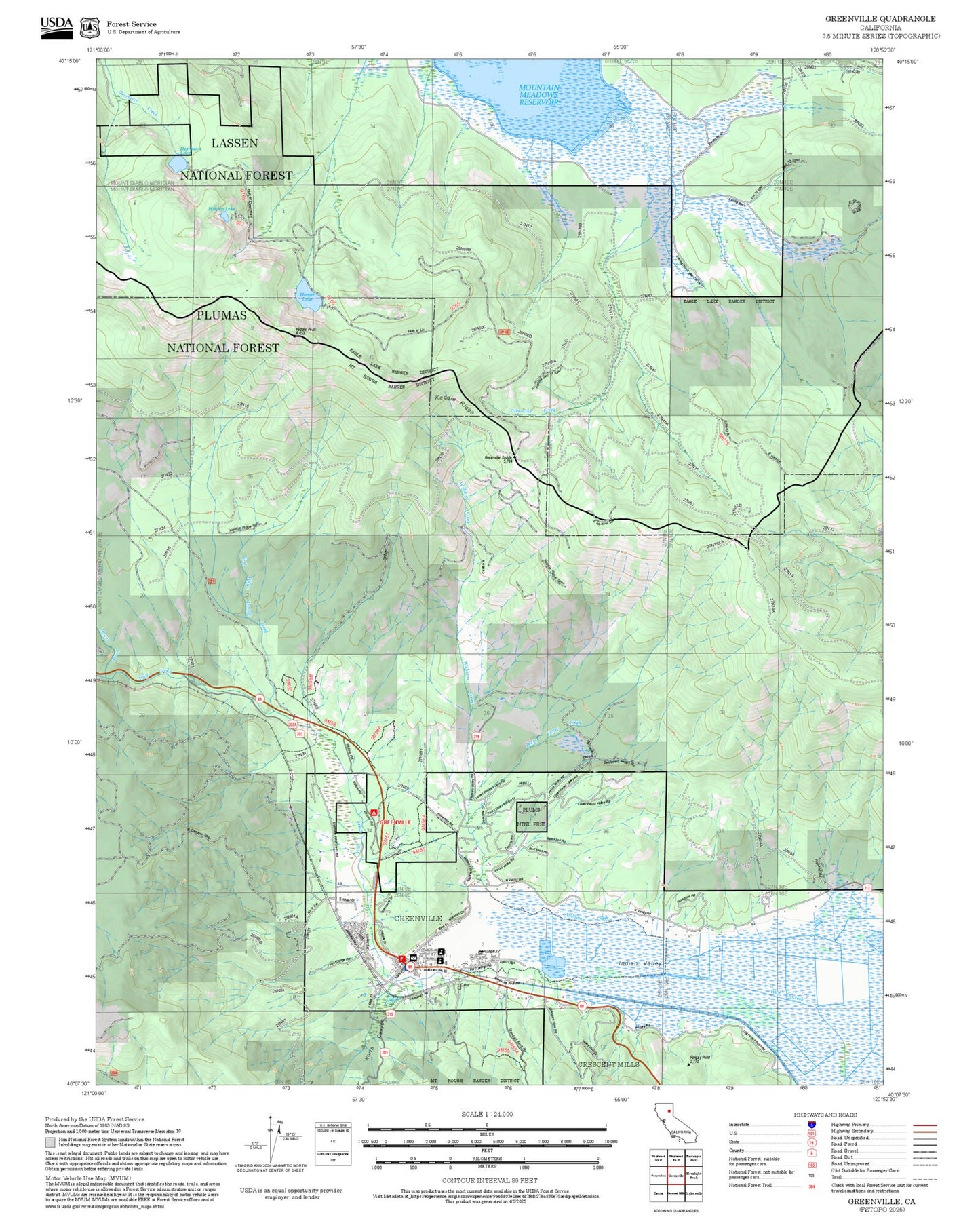 2025 Forest Service Topo Map of Greenville California