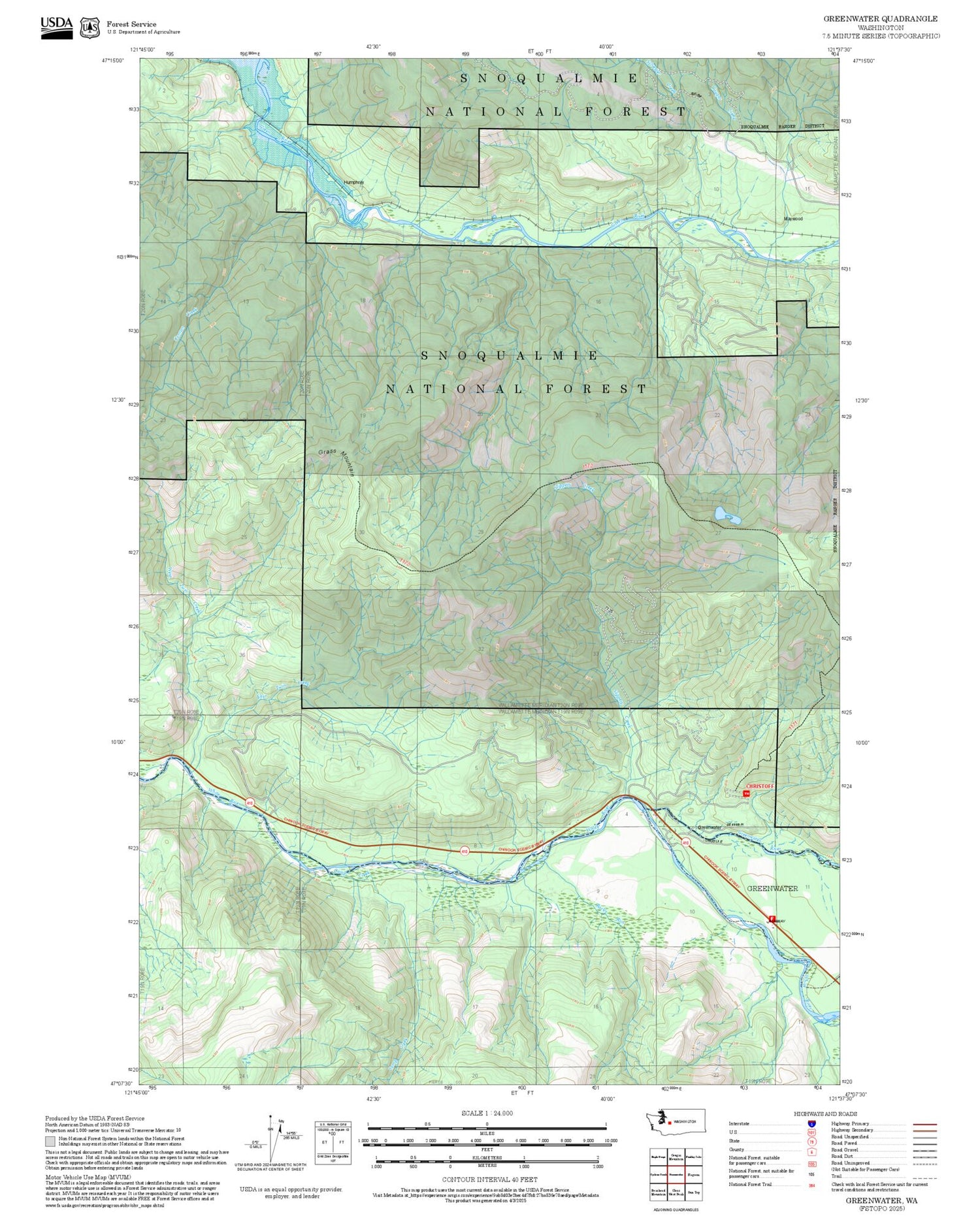 2025 Forest Service Topo Map of Greenwater Washington