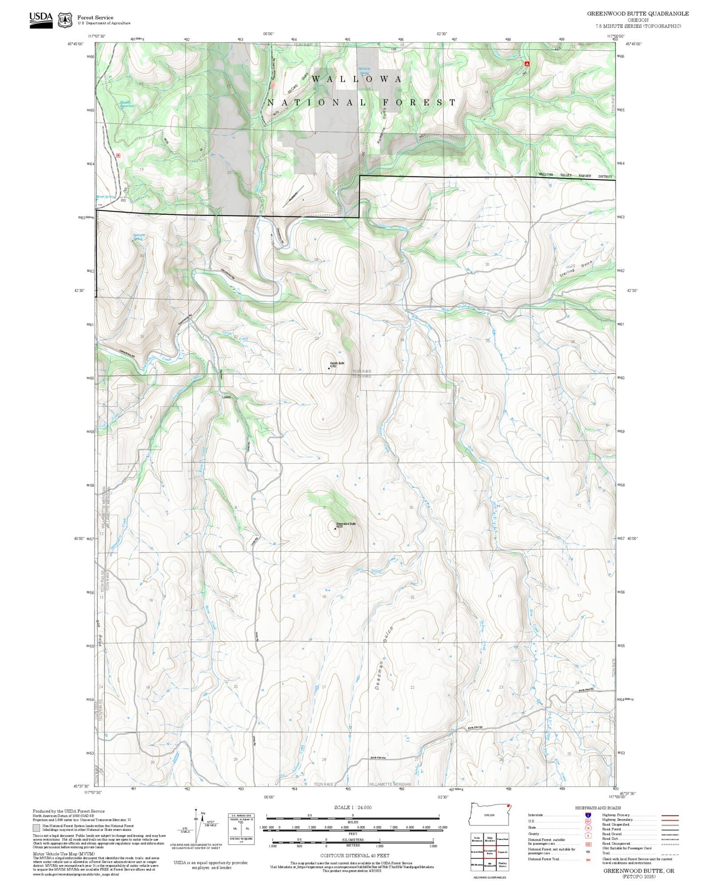 2025 Forest Service Topo Map of Greenwood Butte Oregon