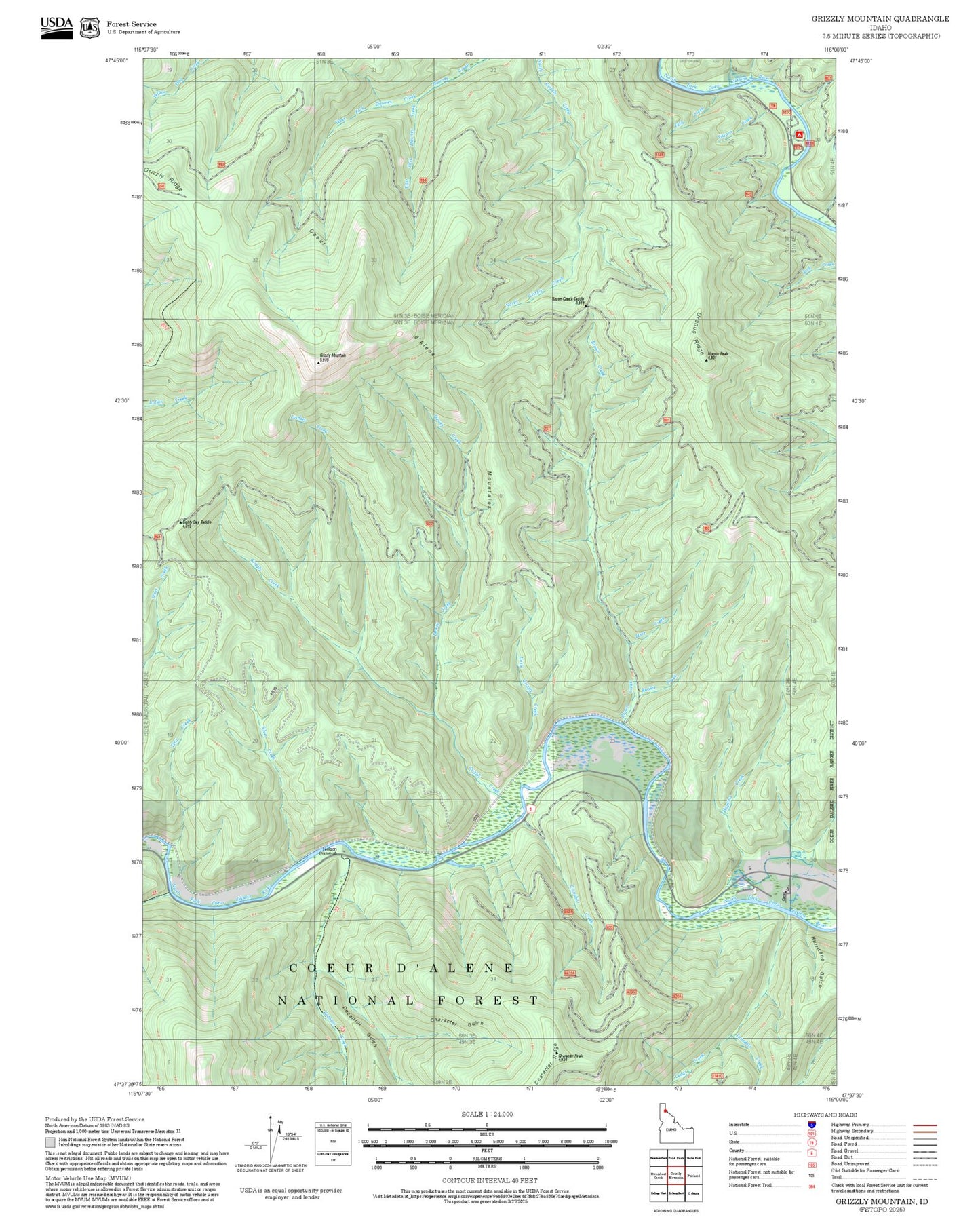 2025 Forest Service Topo Map of Grizzly Mountain Idaho
