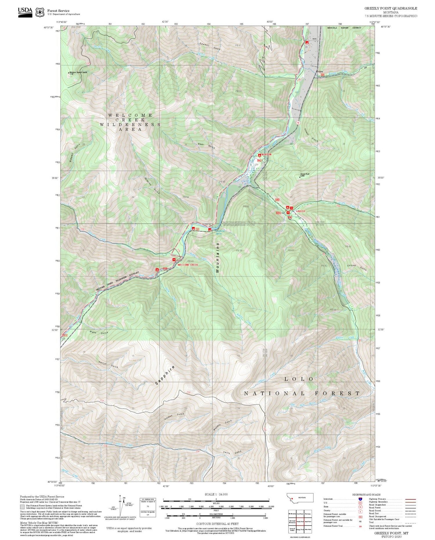 2025 Forest Service Topo Map of Grizzly Point Montana