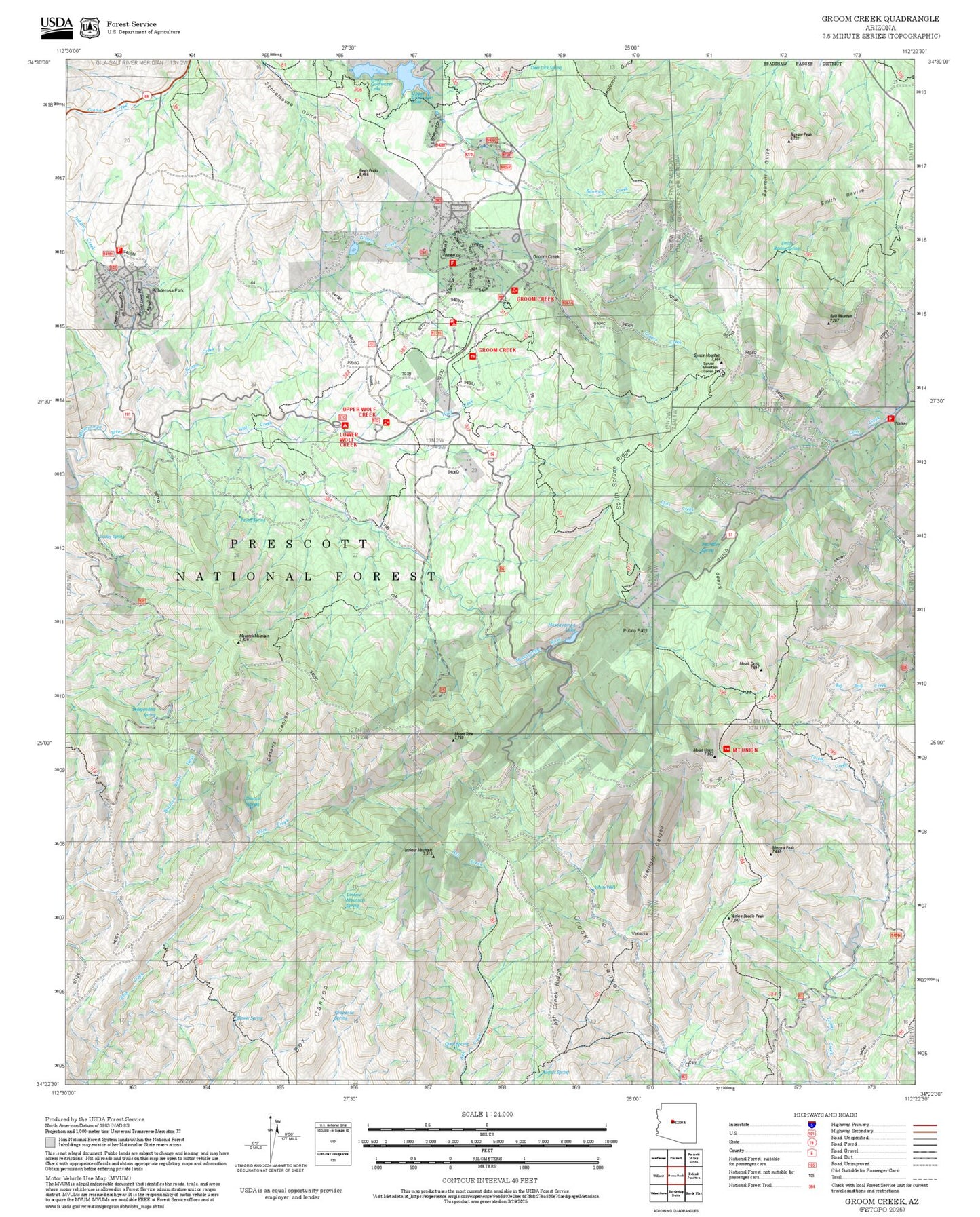 2025 Forest Service Topo Map of Groom Creek Arizona