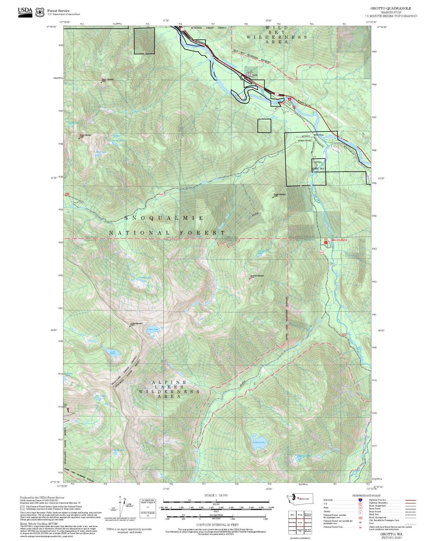 2025 Forest Service Topo Map of Grotto Washington