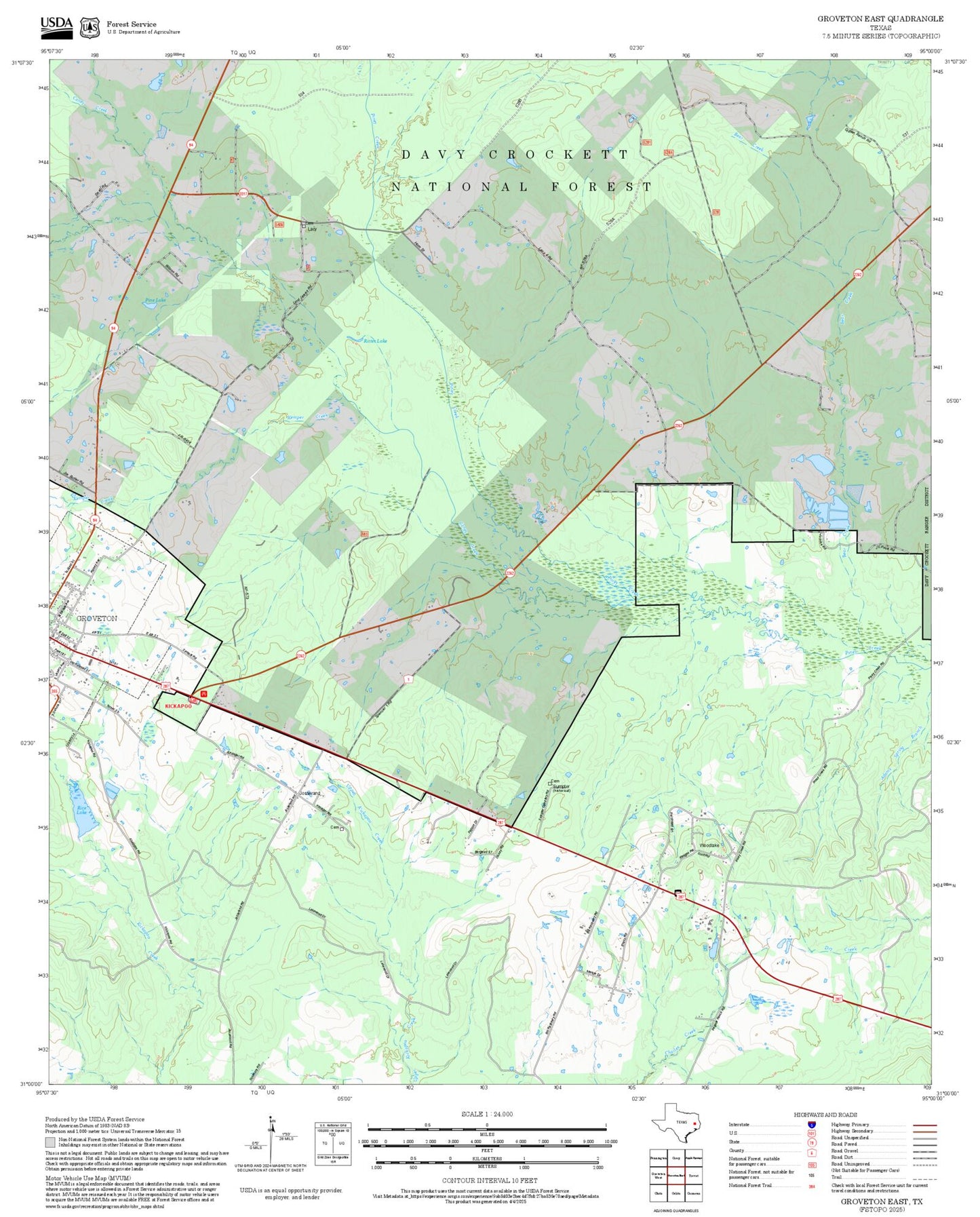 2025 Forest Service Topo Map of Groveton East Texas