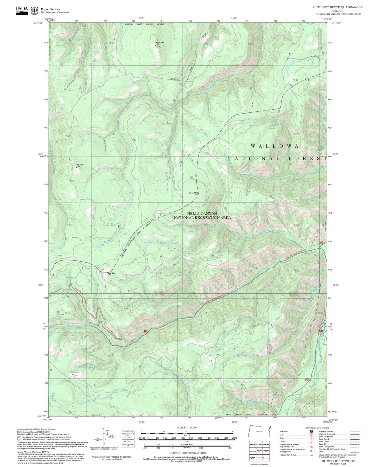 2025 Forest Service Topo Map of Gumboot Butte Oregon