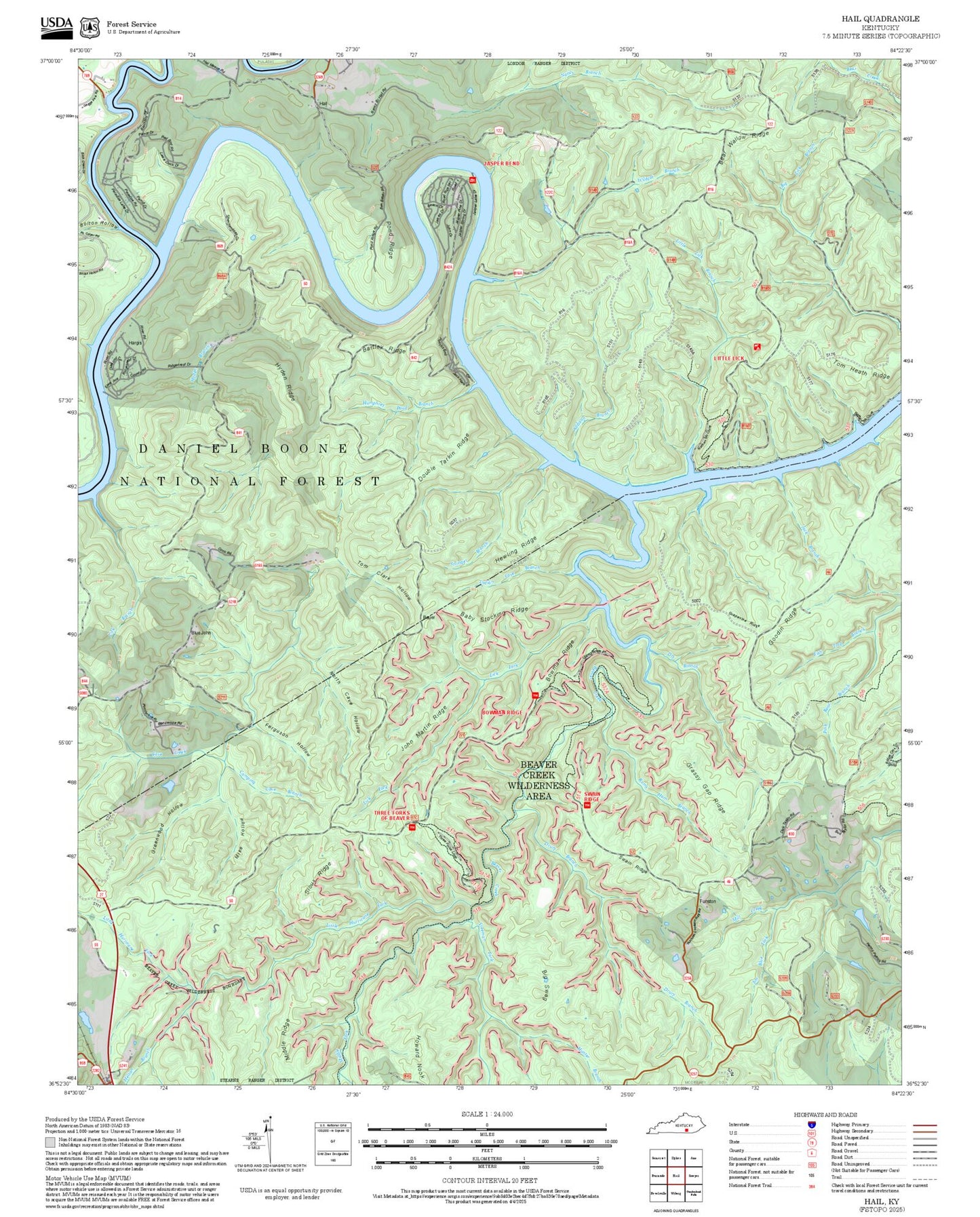 2025 Forest Service Topo Map of Hail Kentucky