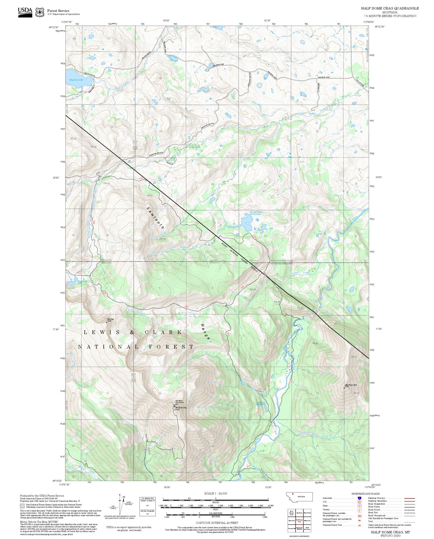 2025 Forest Service Topo Map of Half Dome Crag Montana