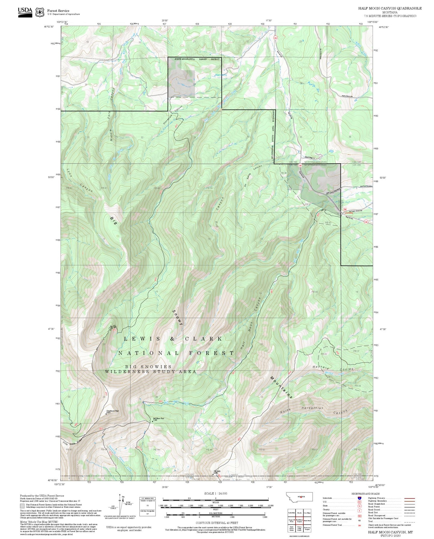 2025 Forest Service Topo Map of Half Moon Canyon Montana