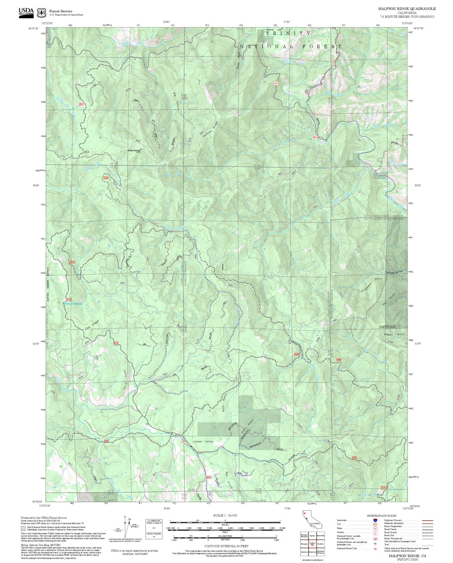 2025 Forest Service Topo Map of Halfway Ridge California