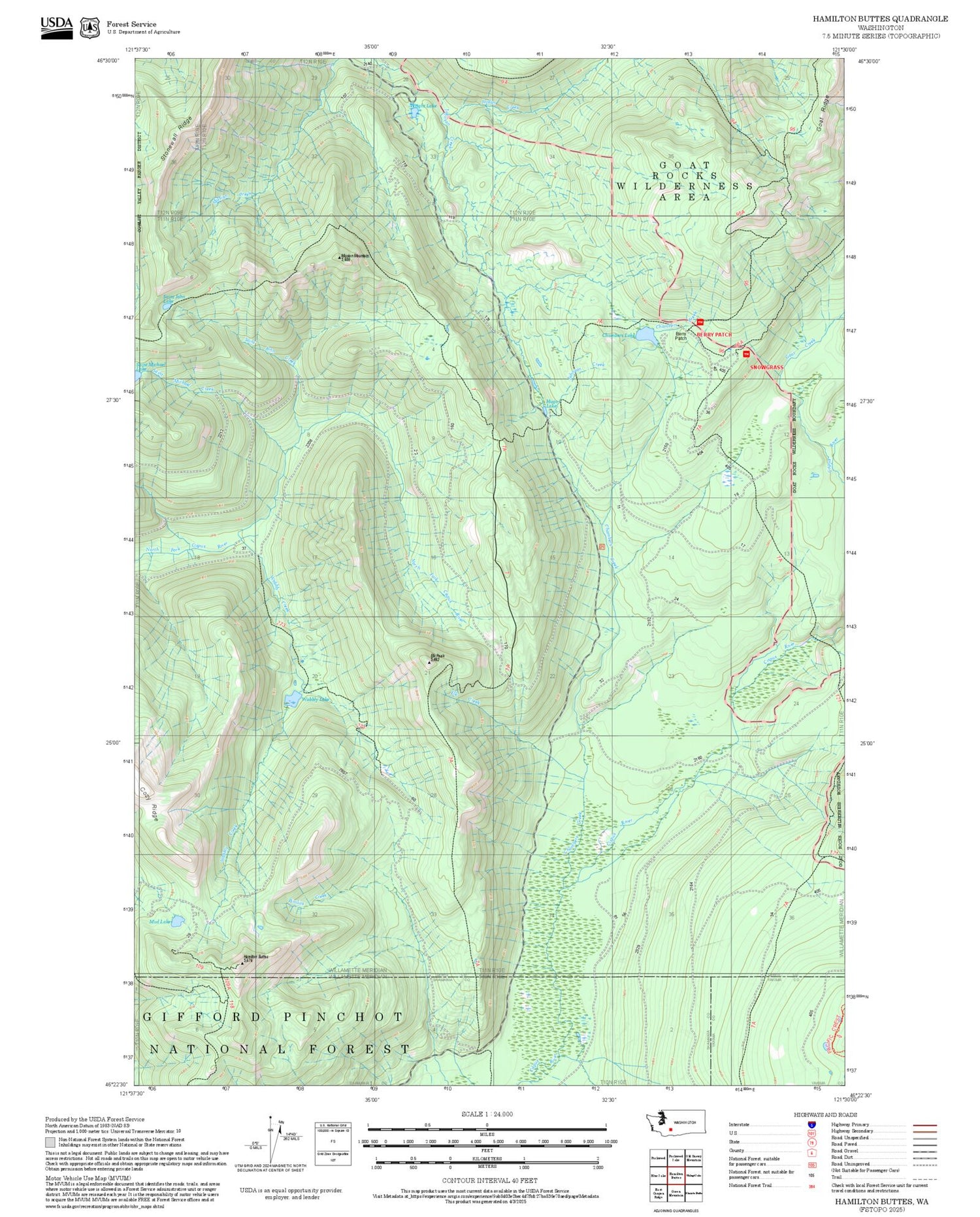 2025 Forest Service Topo Map of Hamilton Buttes Washington
