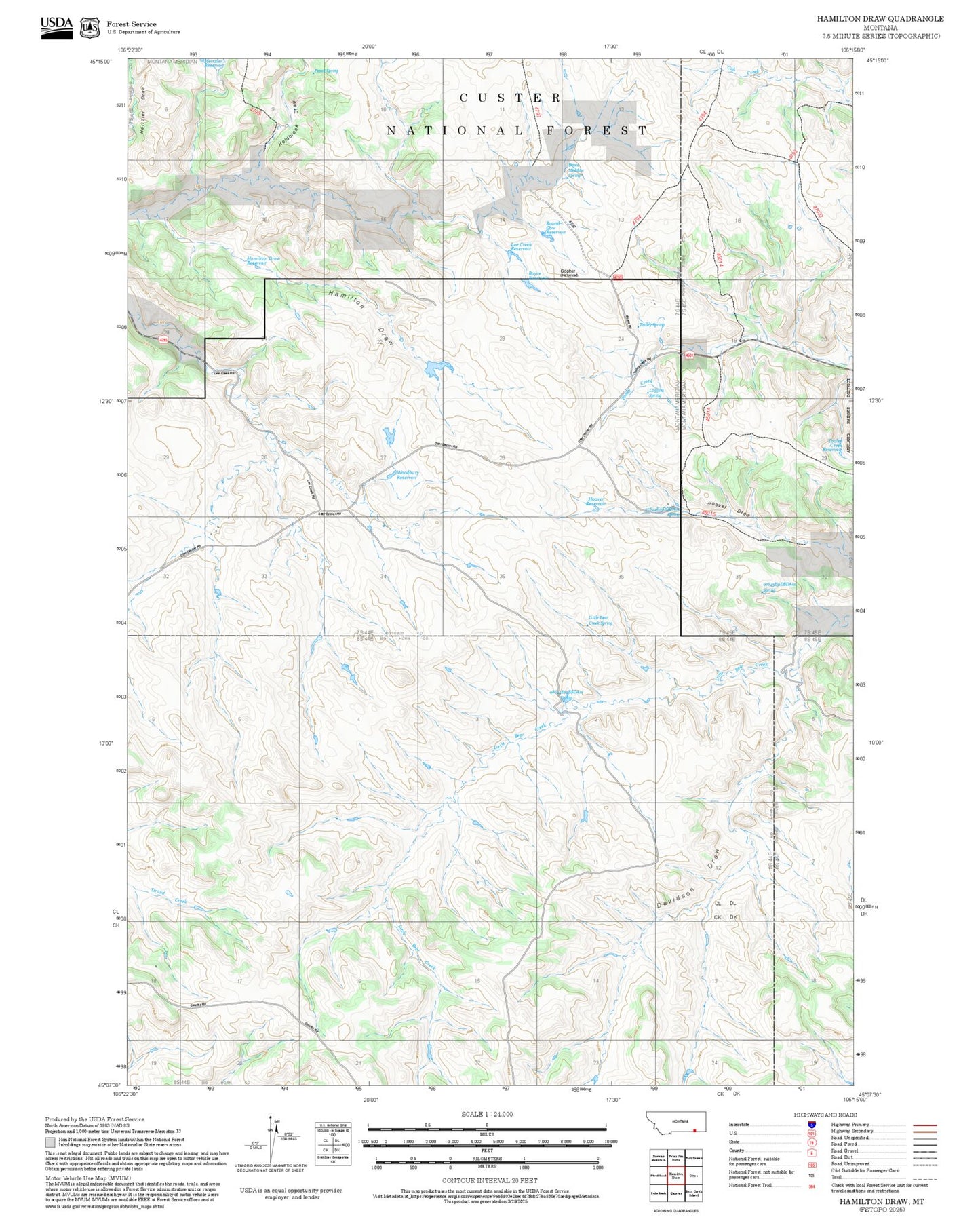 2025 Forest Service Topo Map of Hamilton Draw Montana