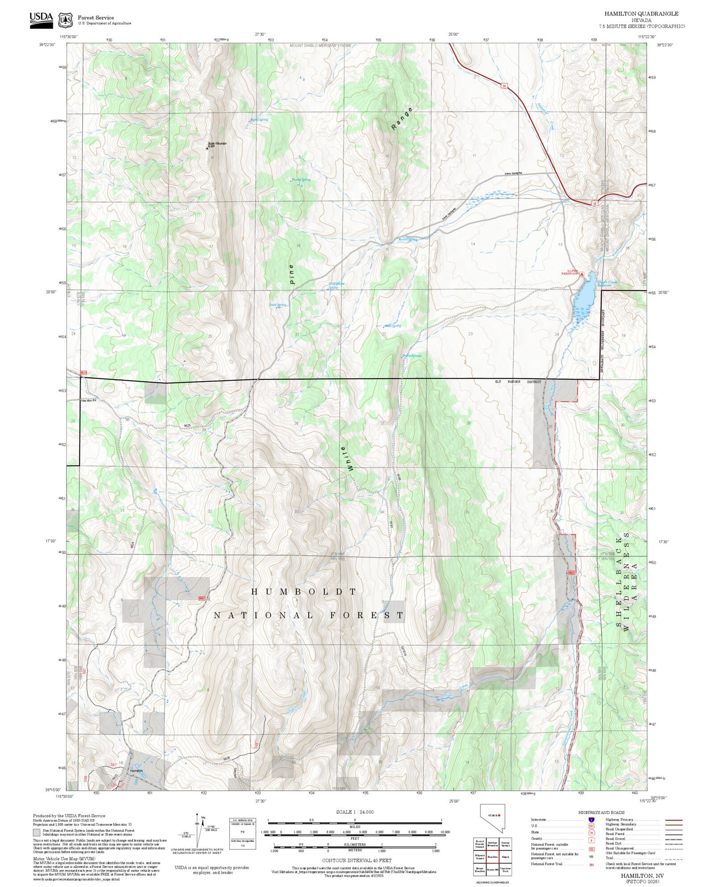 2025 Forest Service Topo Map of Hamilton Nevada