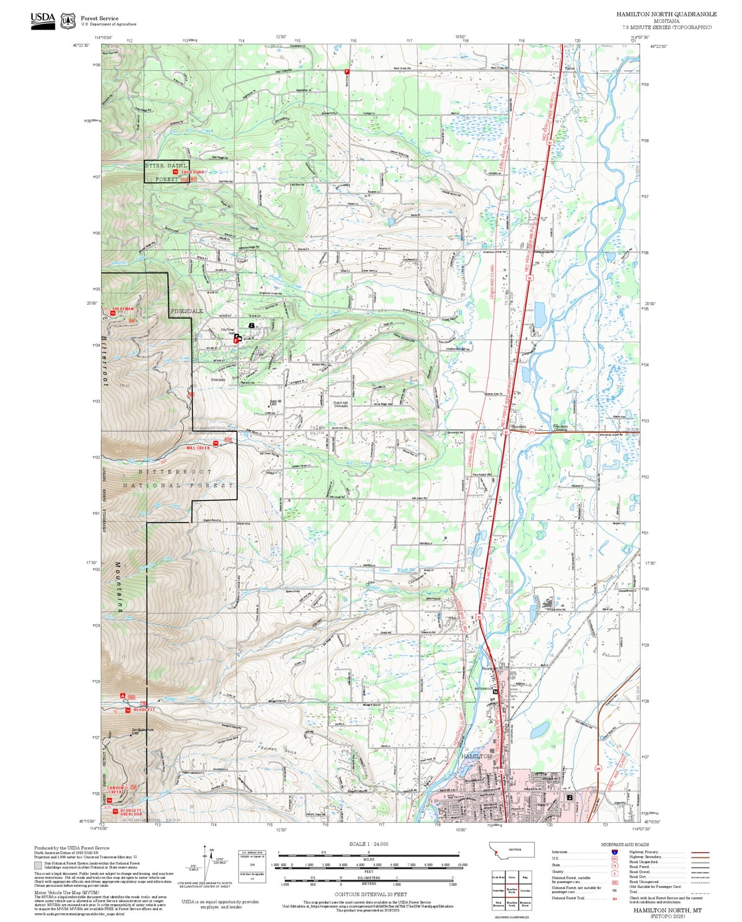 2025 Forest Service Topo Map of Hamilton North Montana