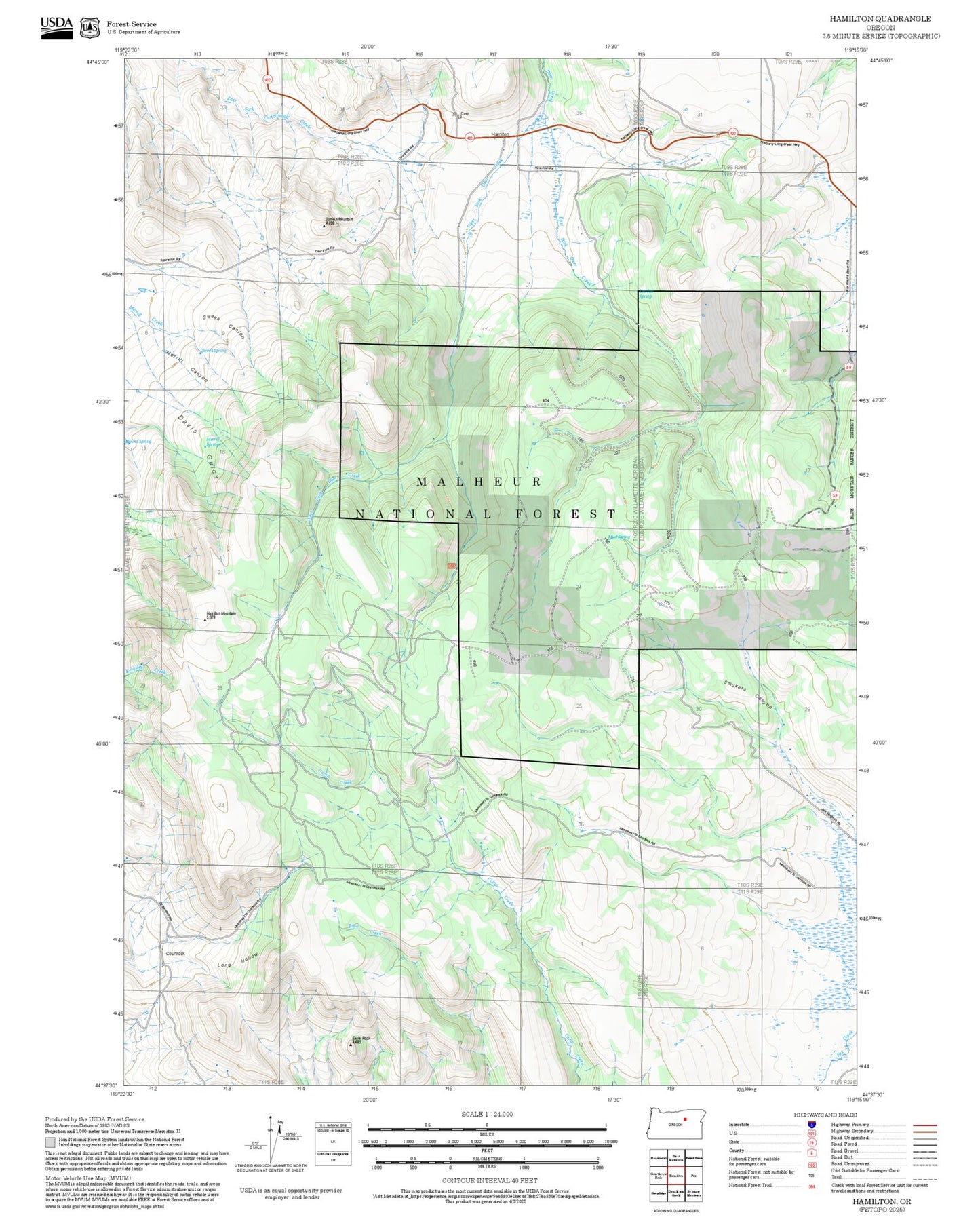2025 Forest Service Topo Map of Hamilton Oregon