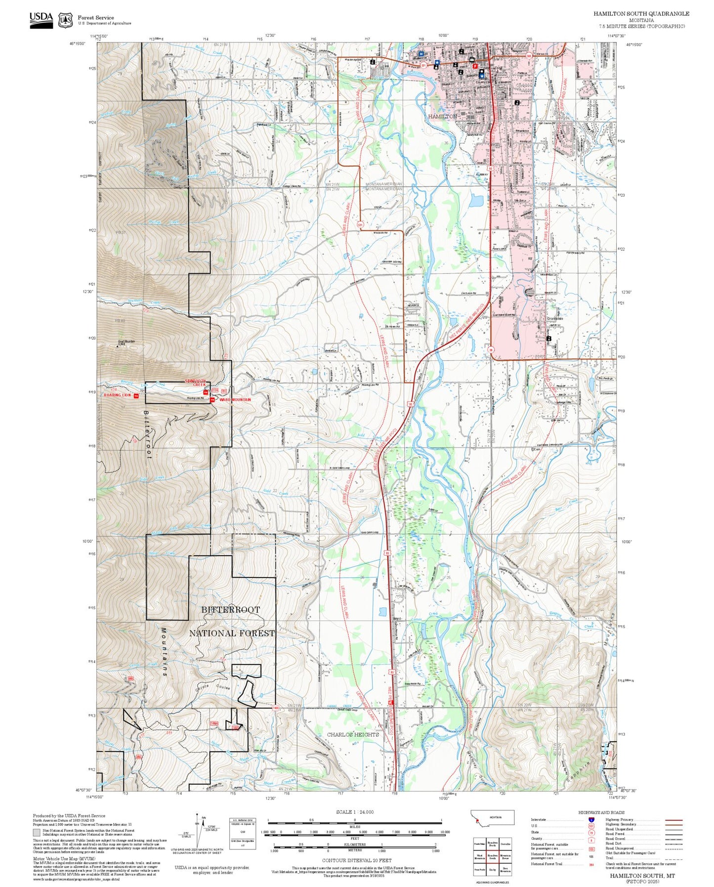 2025 Forest Service Topo Map of Hamilton South Montana